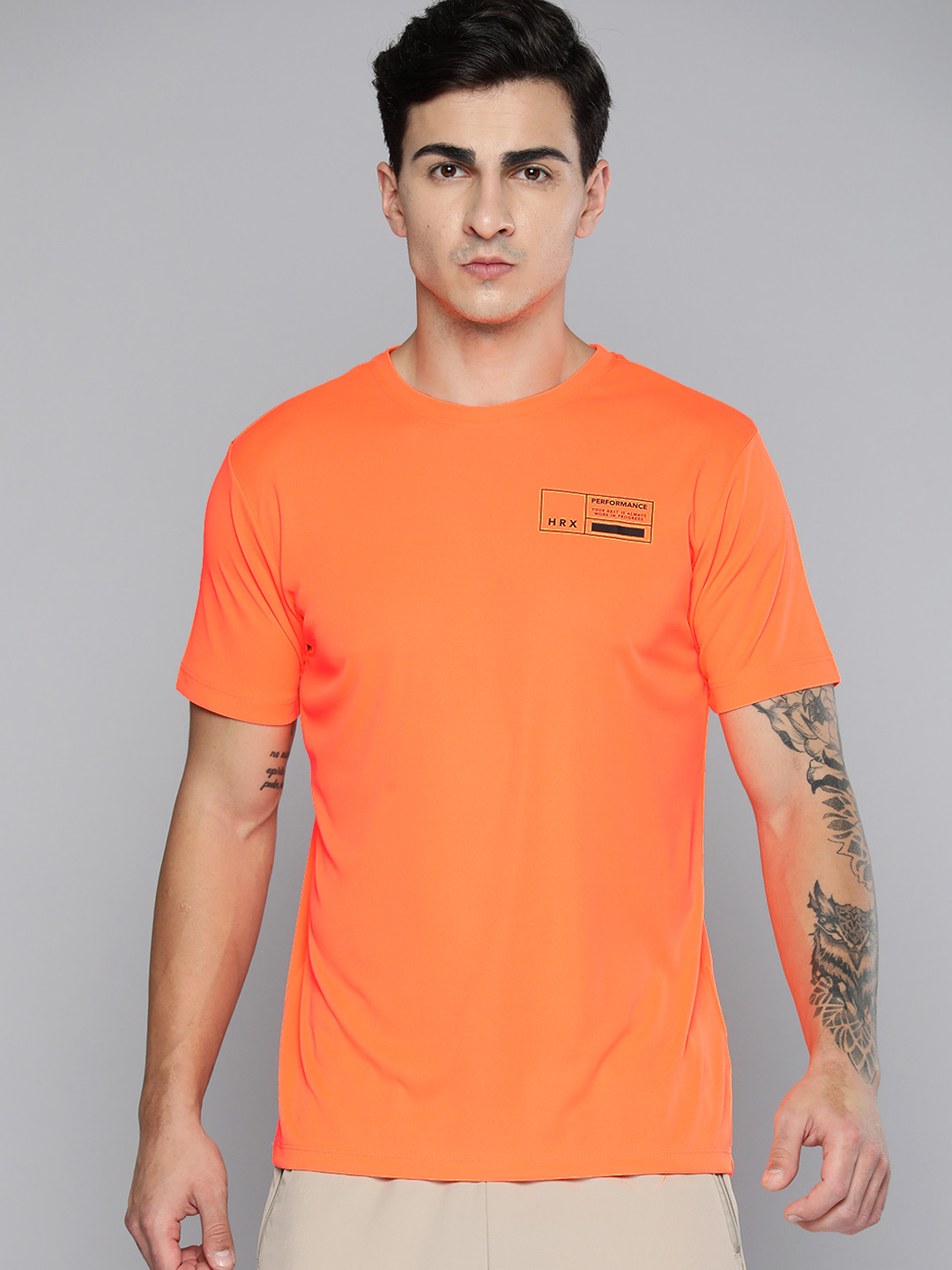 

HRX by Hrithik Roshan Minimal Printed Rapid-Dry Training T-shirt, Orange