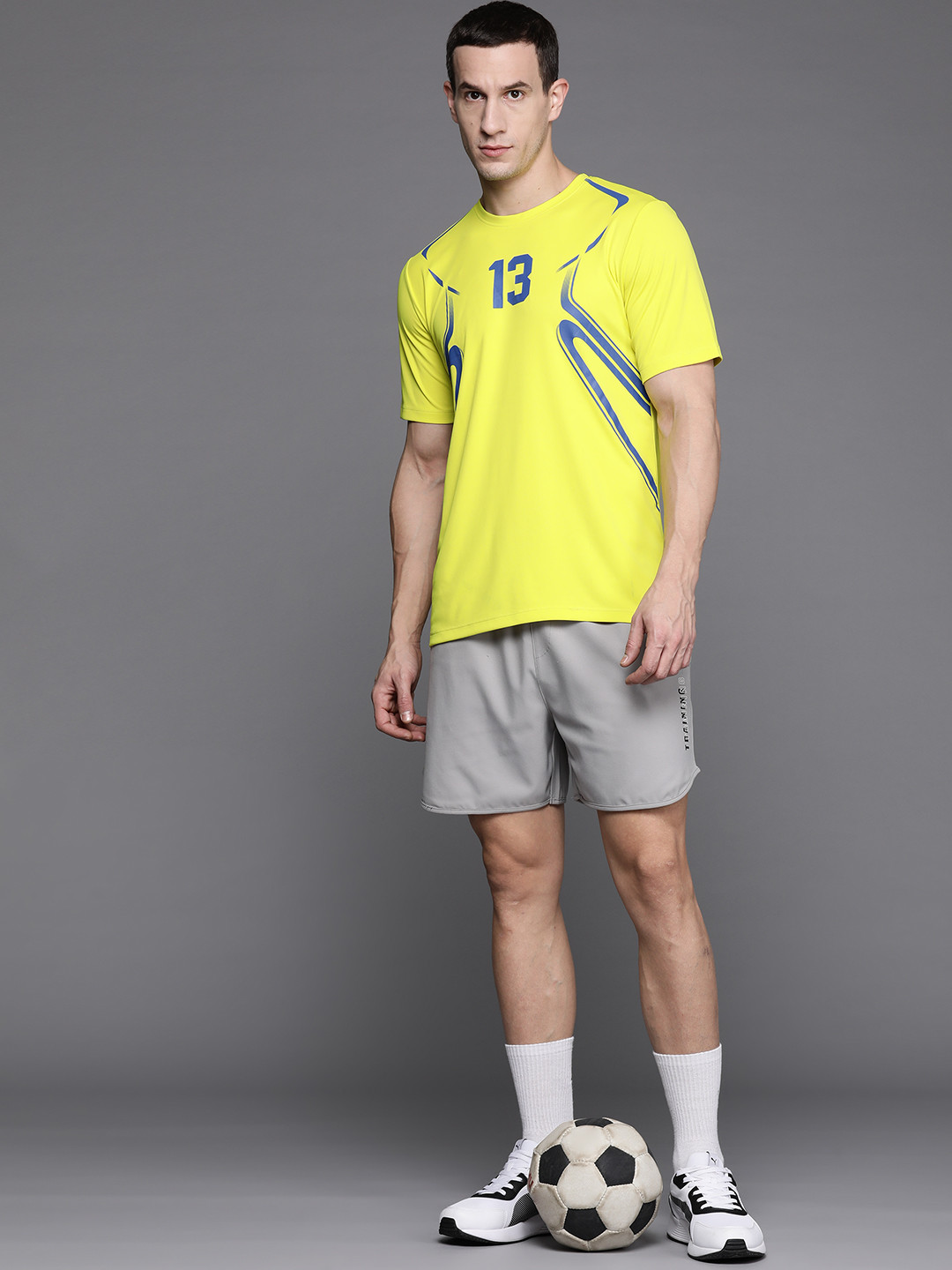 

HRX by Hrithik Roshan Varsity Printed Rapid-Dry Football T-shirt, Fluorescent green