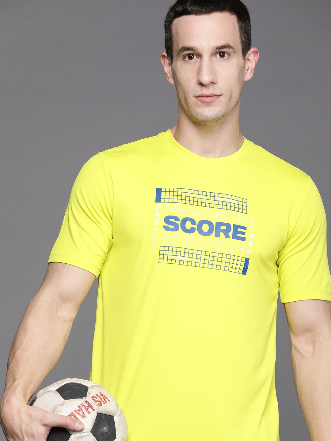 

HRX by Hrithik Roshan Brand Logo Printed Rapid-Dry Football T-shirt, Fluorescent green