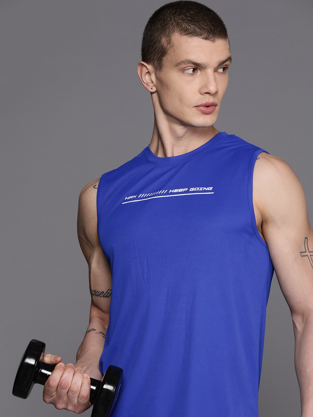 

HRX by Hrithik Roshan Brand Logo Printed Rapid-Dry Training Tank T-shirt, Blue