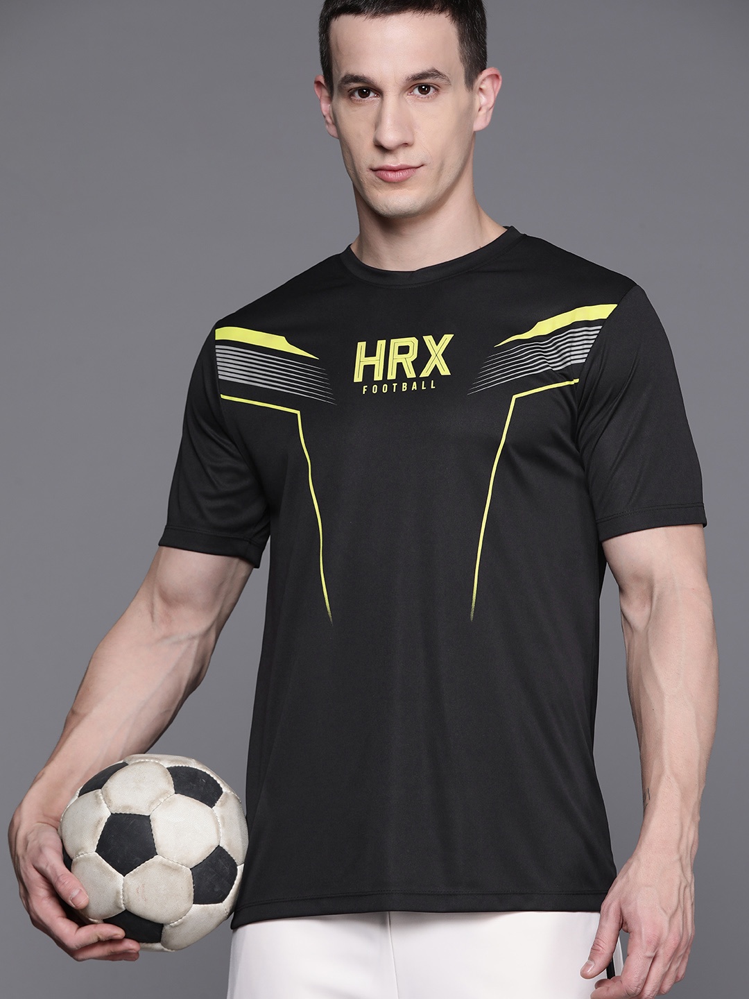 

HRX by Hrithik Roshan Men Brand Logo Football Rapid-Dry T-shirt, Black