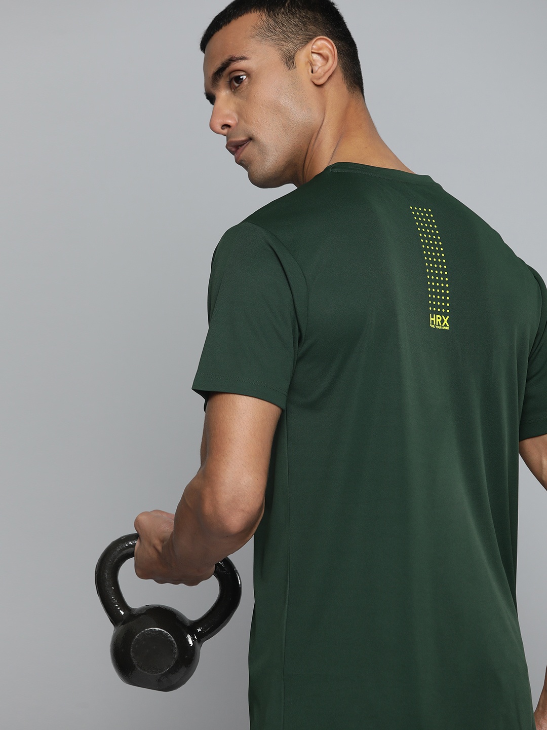 

HRX by Hrithik Roshan Solid Rapid-Dry Minimal Printed Training T-shirt, Green