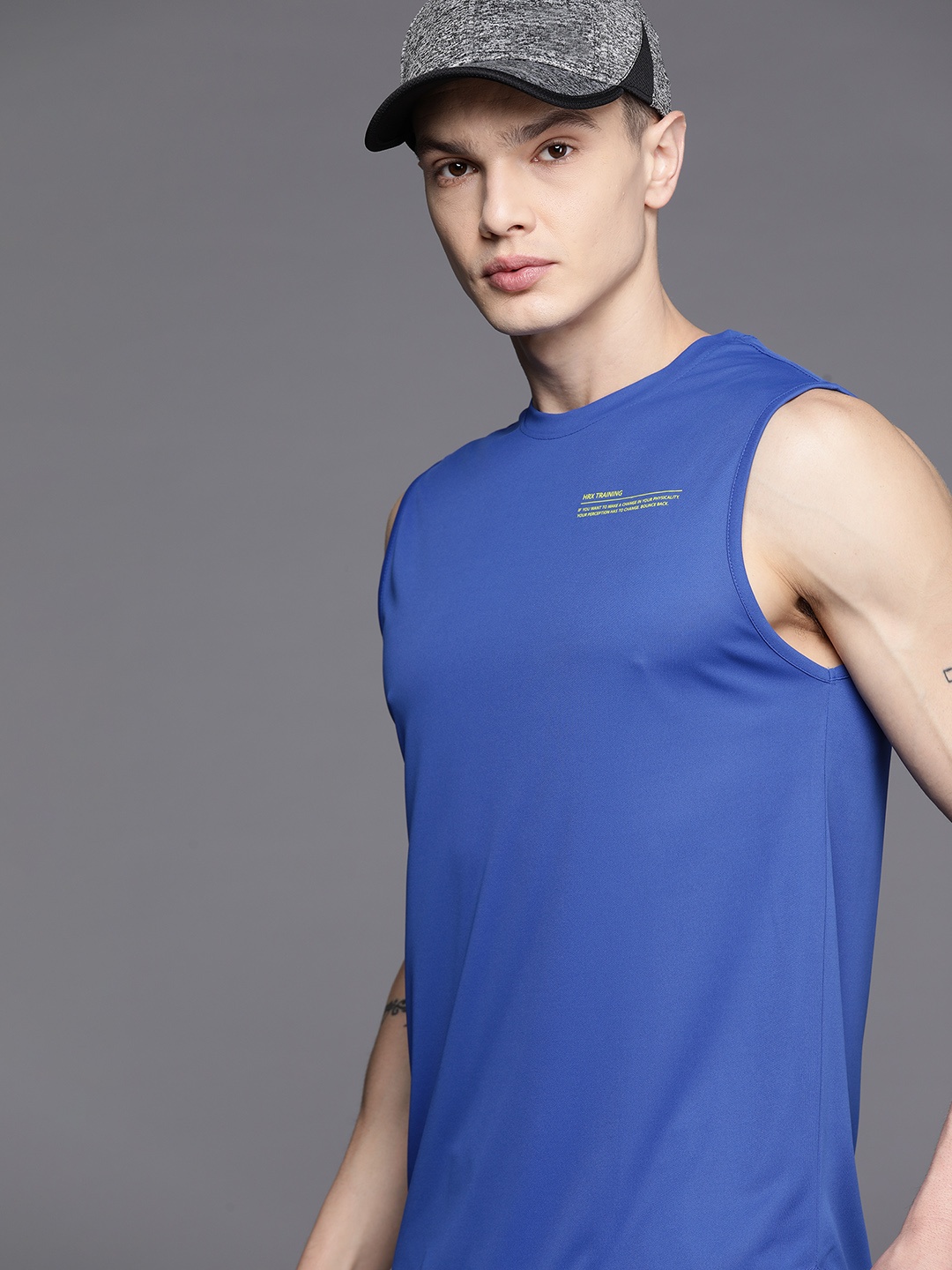 

HRX by Hrithik Roshan Printed Detail Rapid-Dry Training Sleeveless T-shirt, Blue
