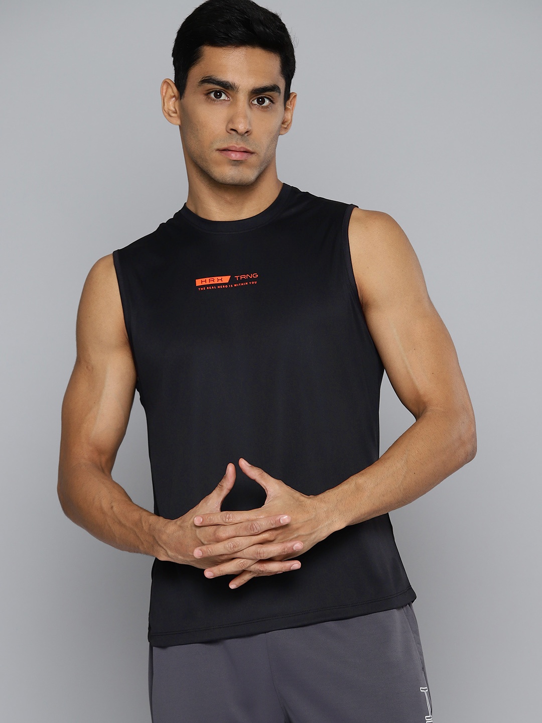 

HRX by Hrithik Roshan Rapid-Dry Printed Detail Training T-shirt, Black