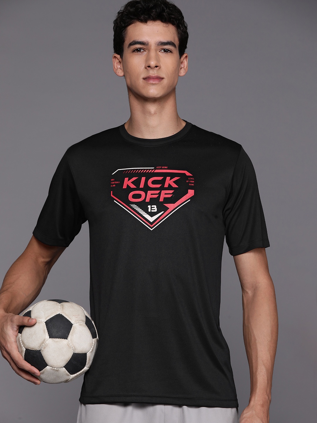

HRX by Hrithik Roshan Men Rapid-Dry Football T-shirt, Black