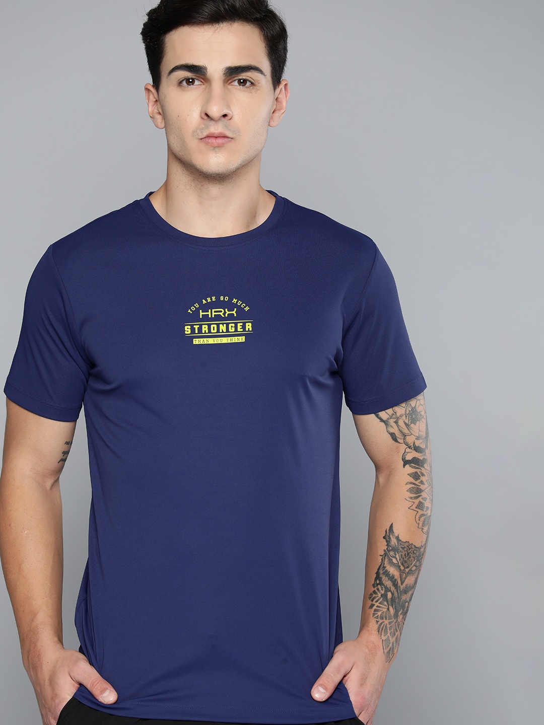 

HRX by Hrithik Roshan Typography Printed Antimicrobial Training T-shirt, Navy blue