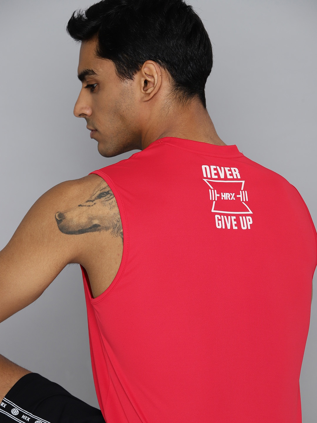 

HRX by Hrithik Roshan Rapid-Dry Back Print Training T-shirt, Red