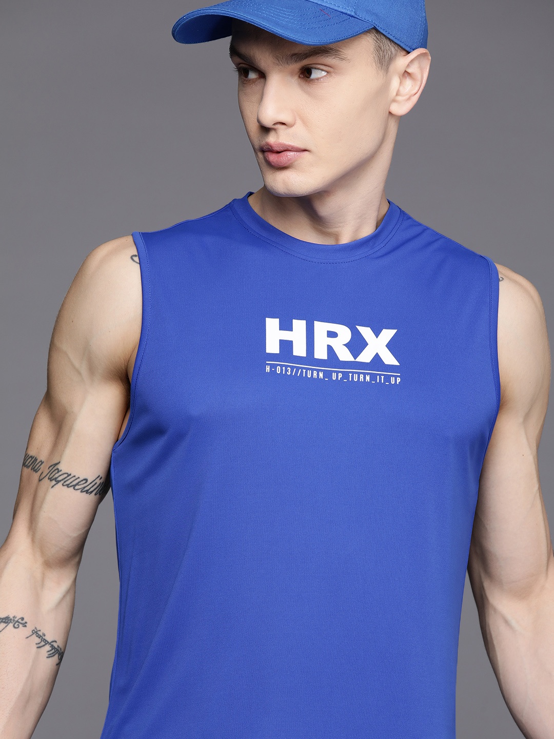 

HRX by Hrithik Roshan Brand Logo Print Rapid-Dry Training Sleeveless T-shirt, Blue