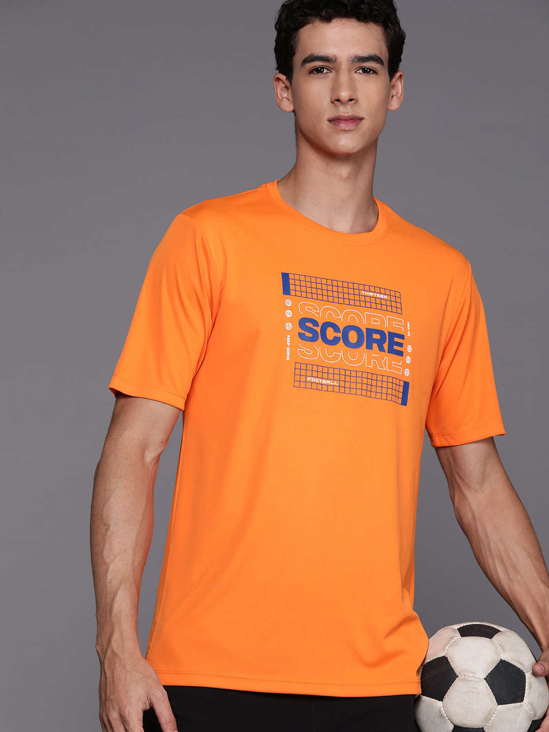 

HRX by Hrithik Roshan Men Typography Printed Rapid-Dry Football T-shirt, Orange