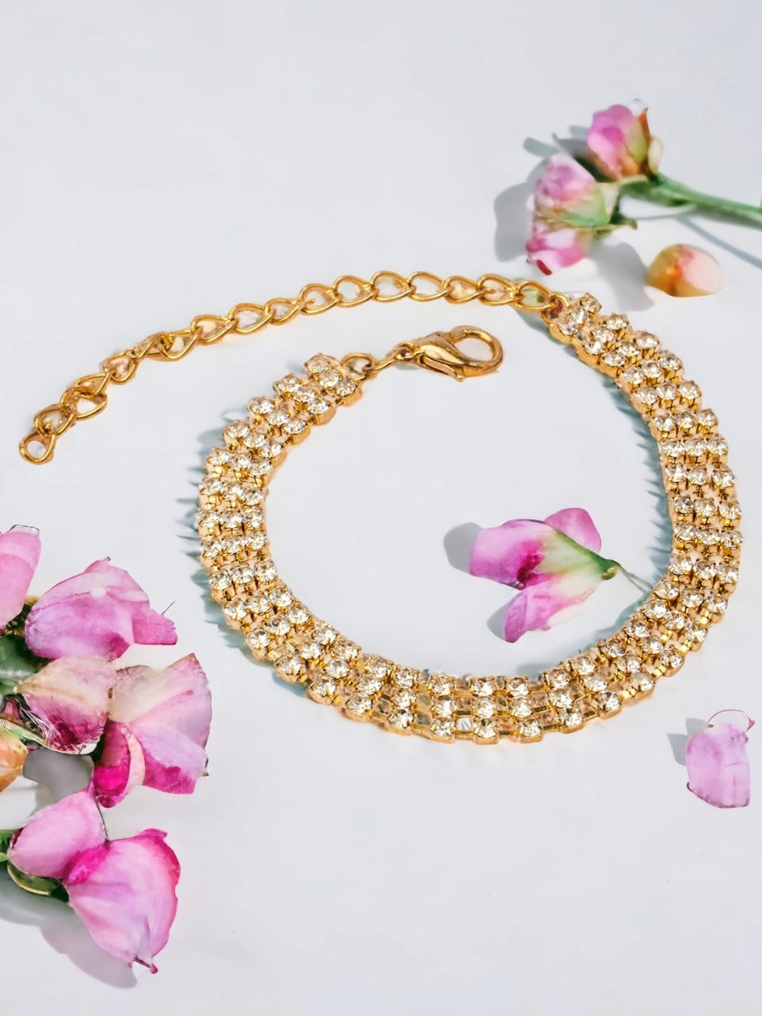 

CHOCOZONE Women Gold-Plated Cubic Zirconia Link Bracelet