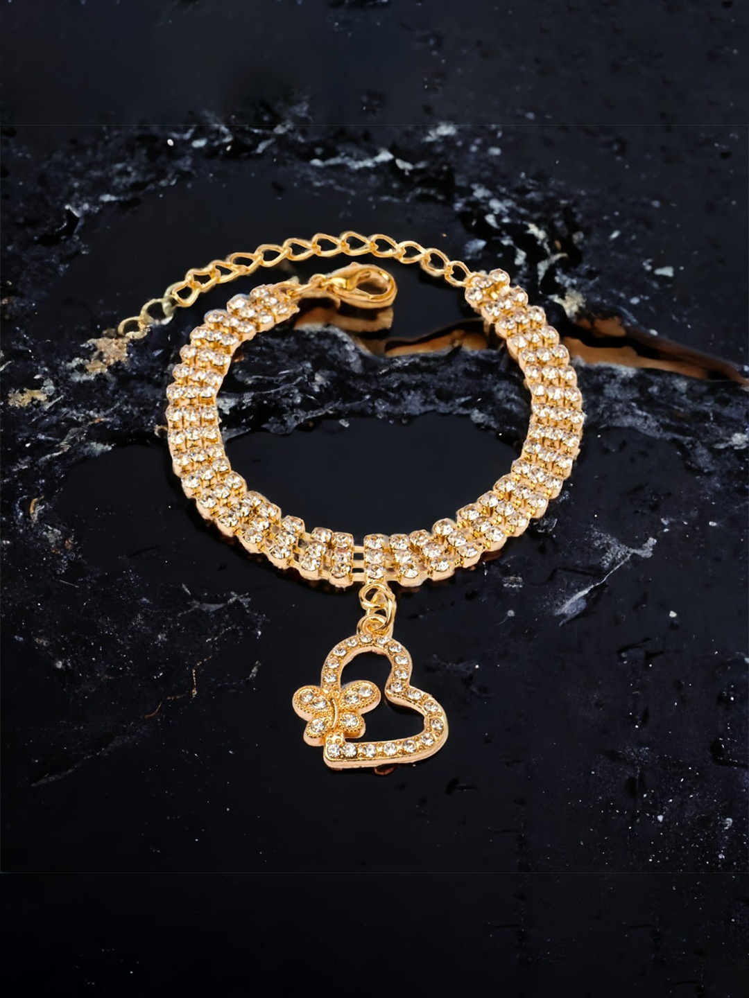 

CHOCOZONE Women Gold-Plated Cubic Zirconia Link Bracelet