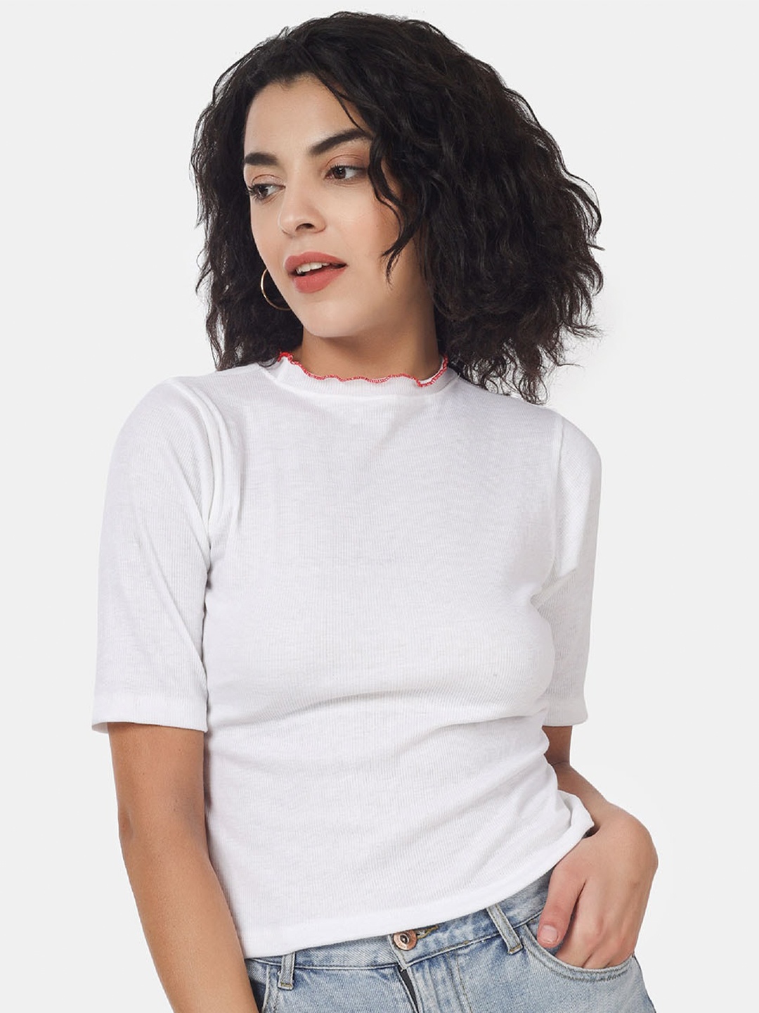 

angloindu Round Neck Slim Fit T-shirt, White