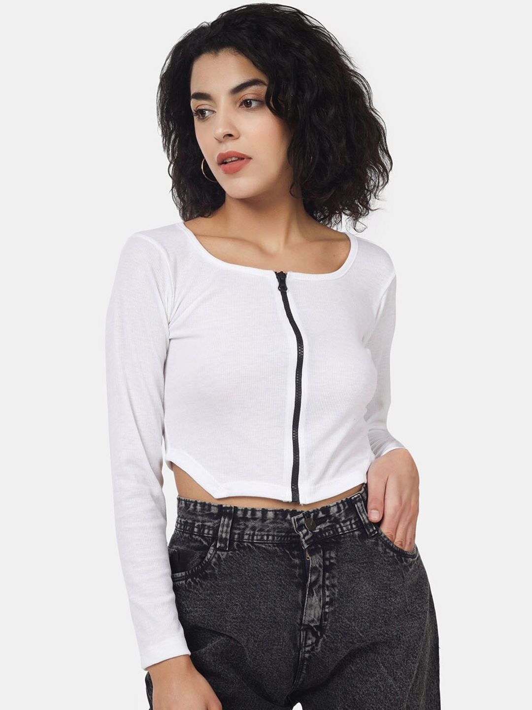 angloindu Round Neck Crop Top, White
