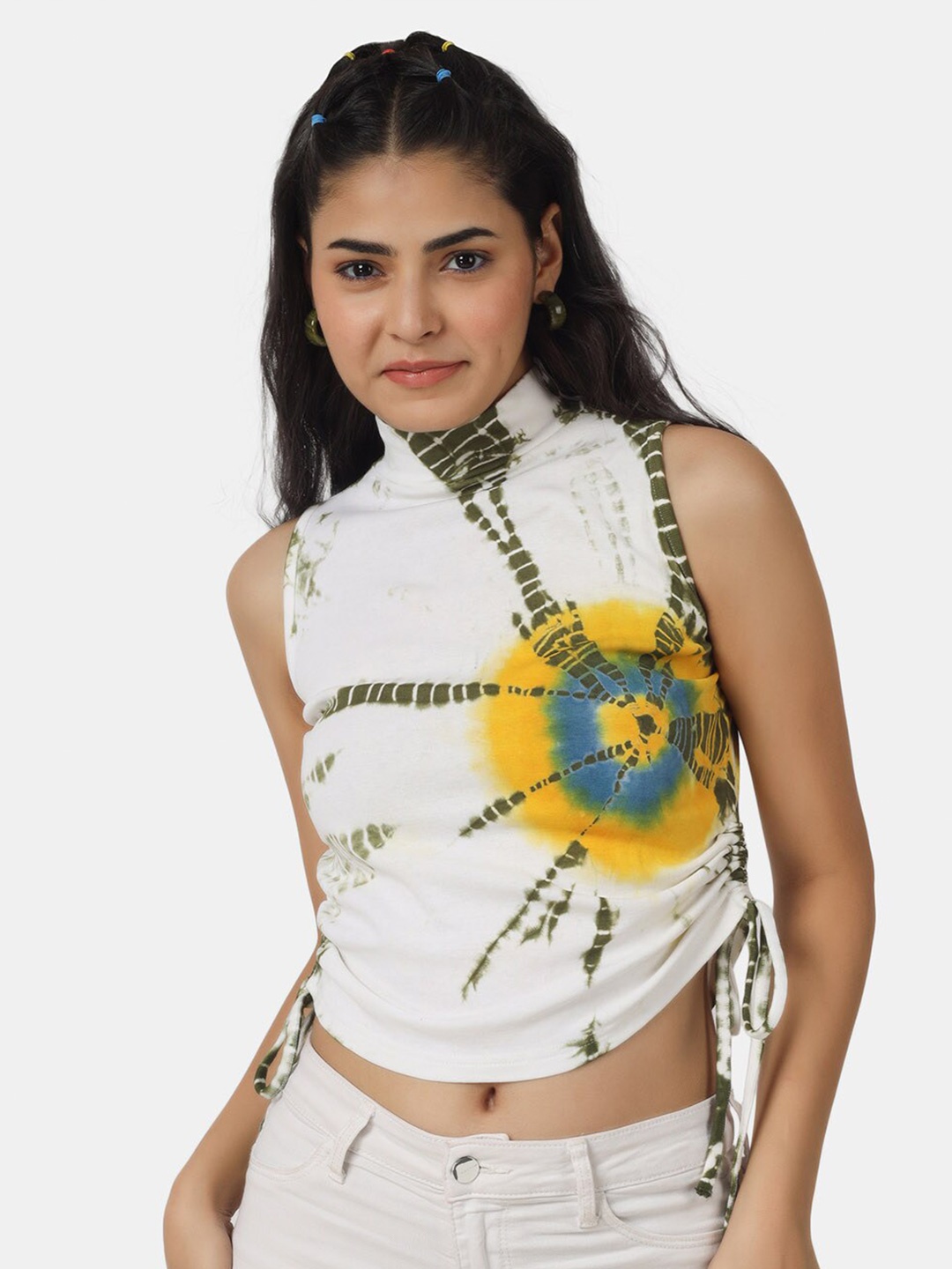

angloindu Tie and Dye Printed Henley Neck Slim Fit T-shirt, White