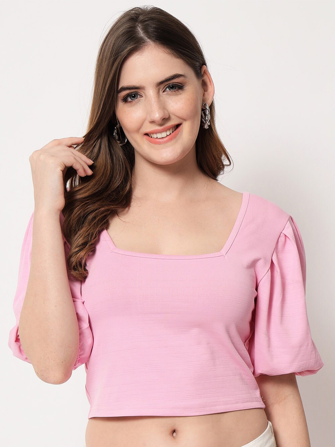 

angloindu V-Neck Drop-Shoulder Sleeves Pockets Slim Fit T-shirt, Pink