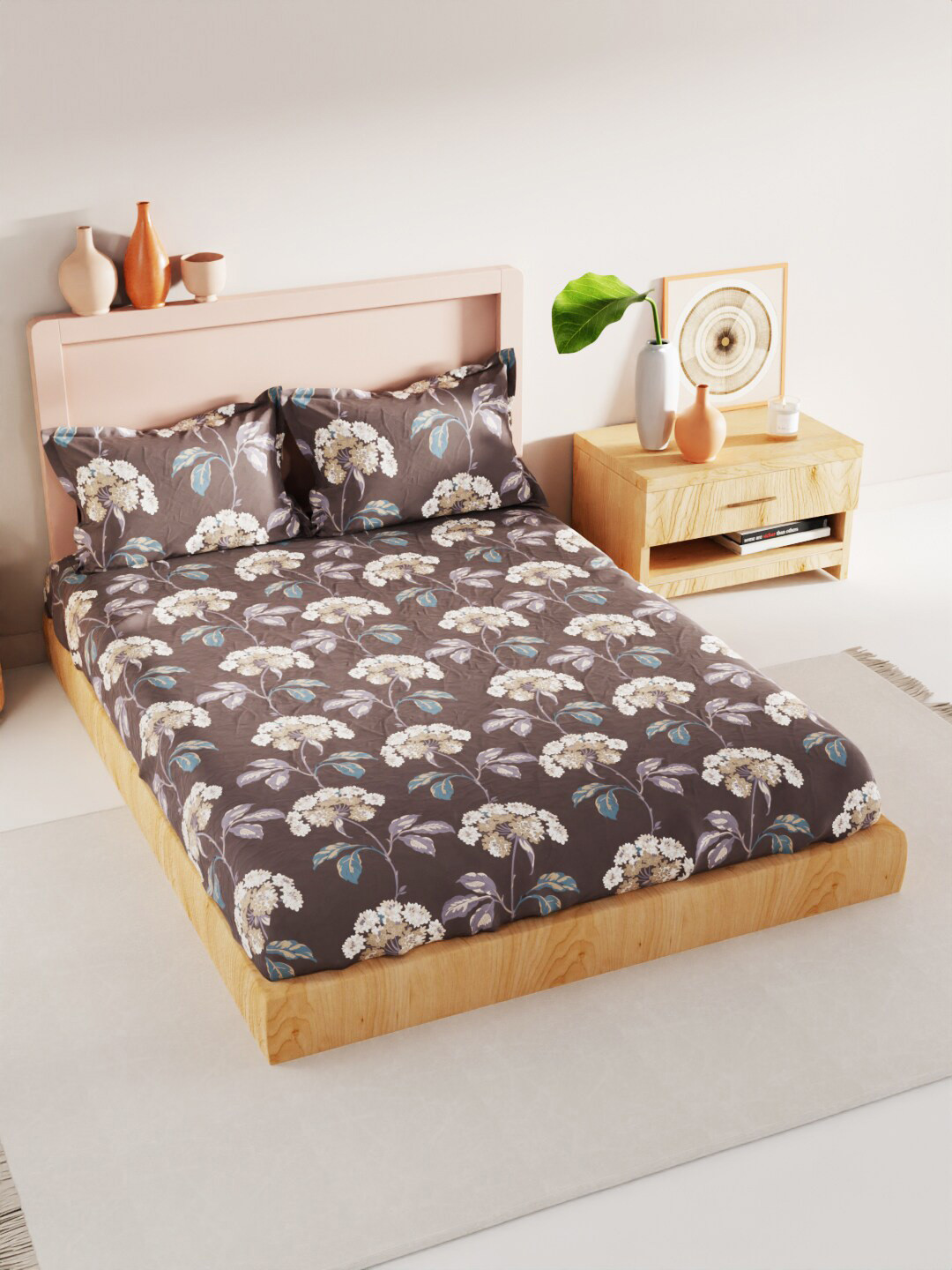 

BIANCA Brown & White Floral 200 TC King Bedsheet with 2 Pillow Covers