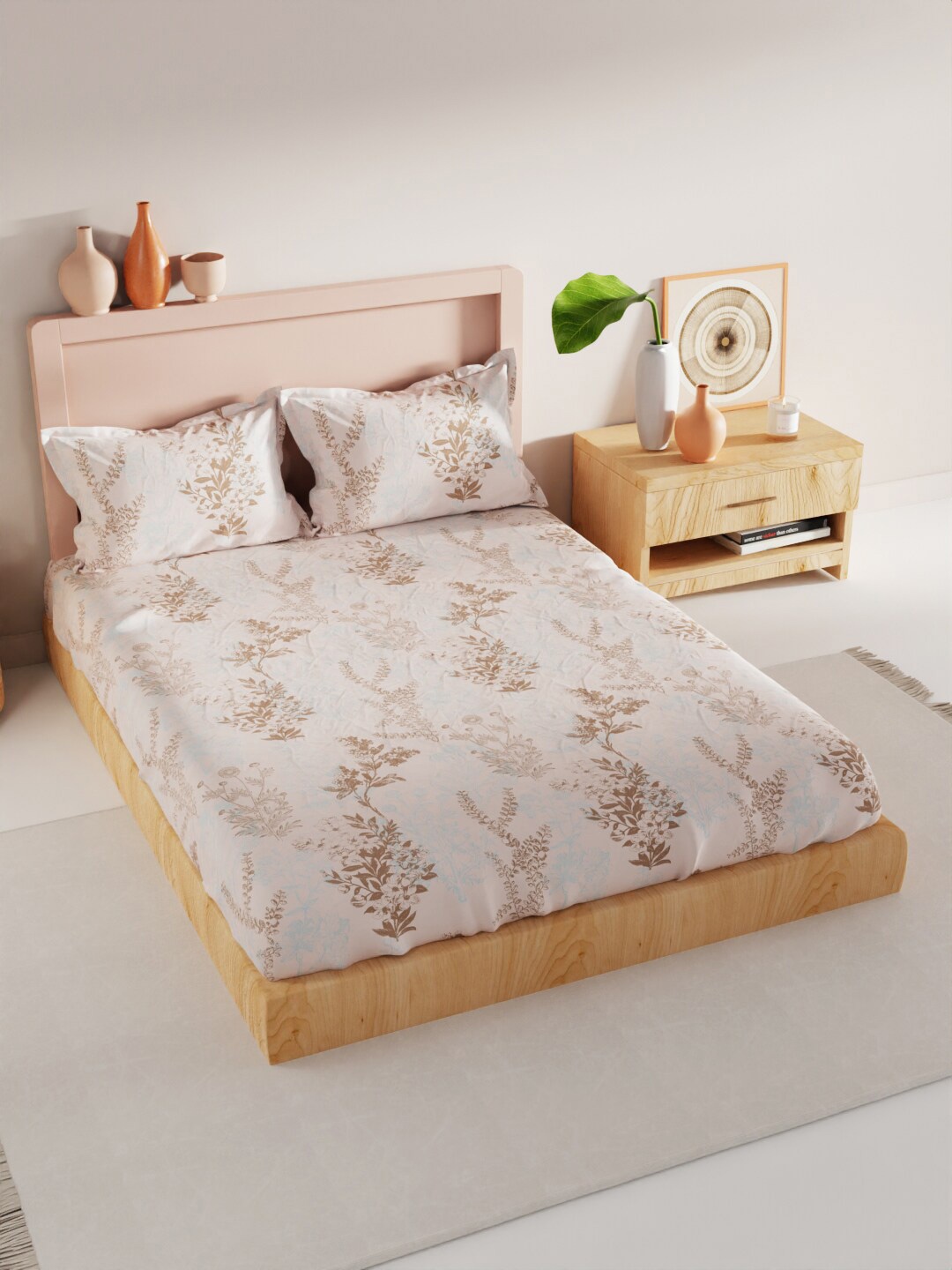 

BIANCA Beige & Brown Floral 200 TC King Bedsheet with 2 Pillow Covers