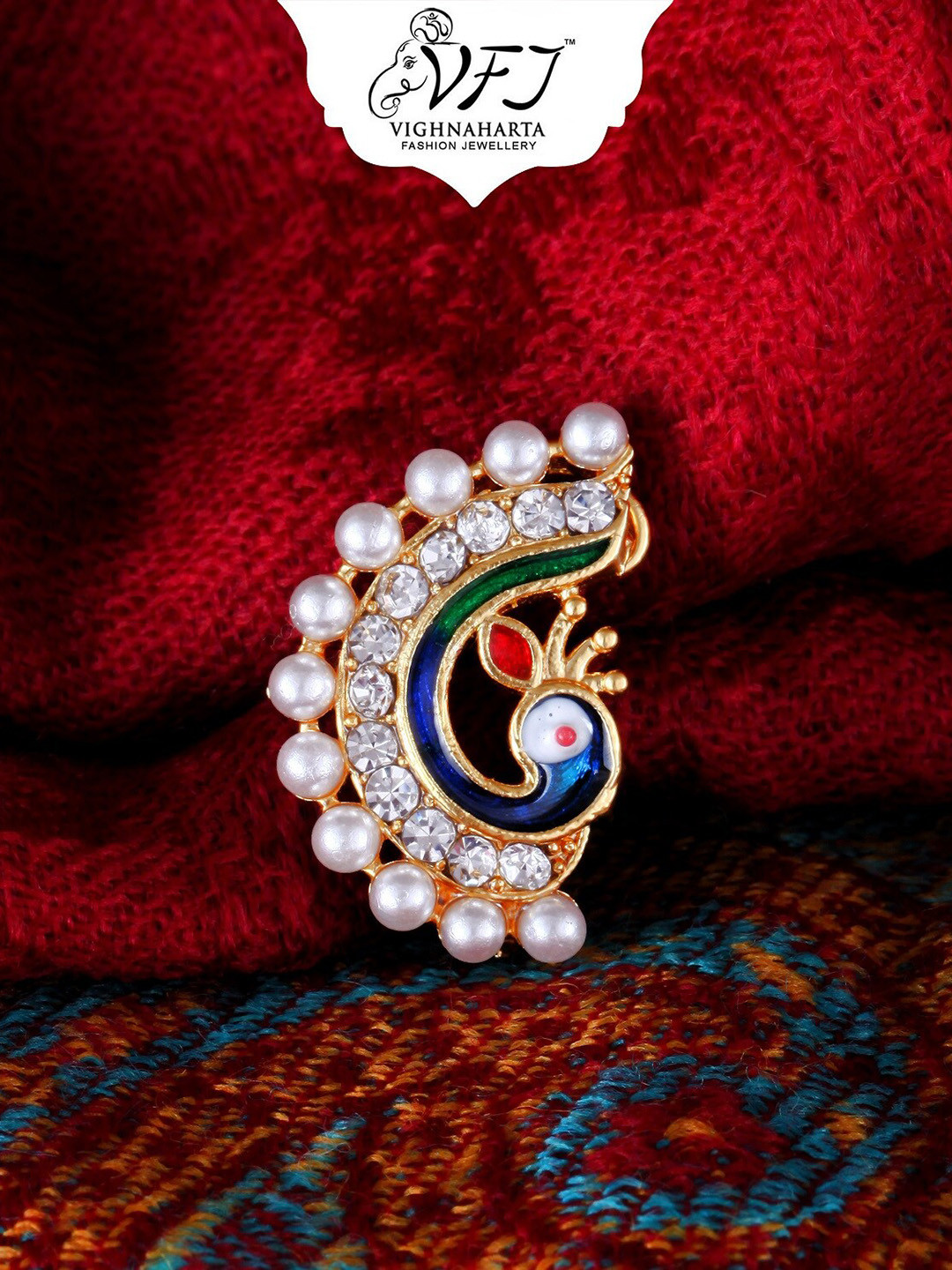 

Vighnaharta Gold-Plated CZ-Studded & BeadedNosepin