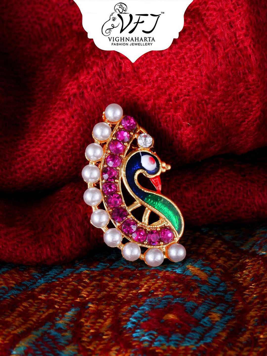 

Vighnaharta Gold-Plated CZ-Studded Insert Nosepin