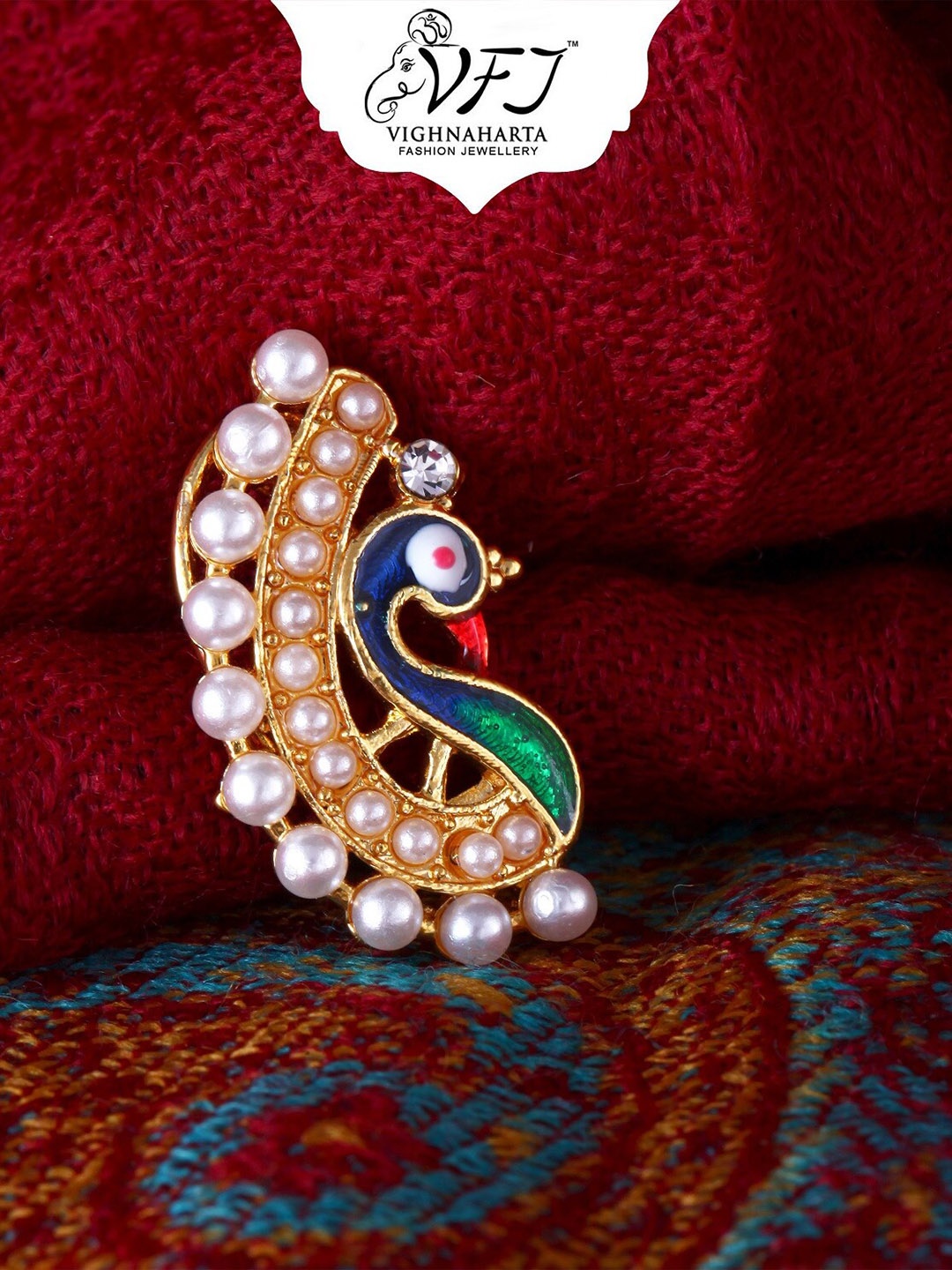 

Vighnaharta Gold-Plated CZ-Studded & BeadedNosepin