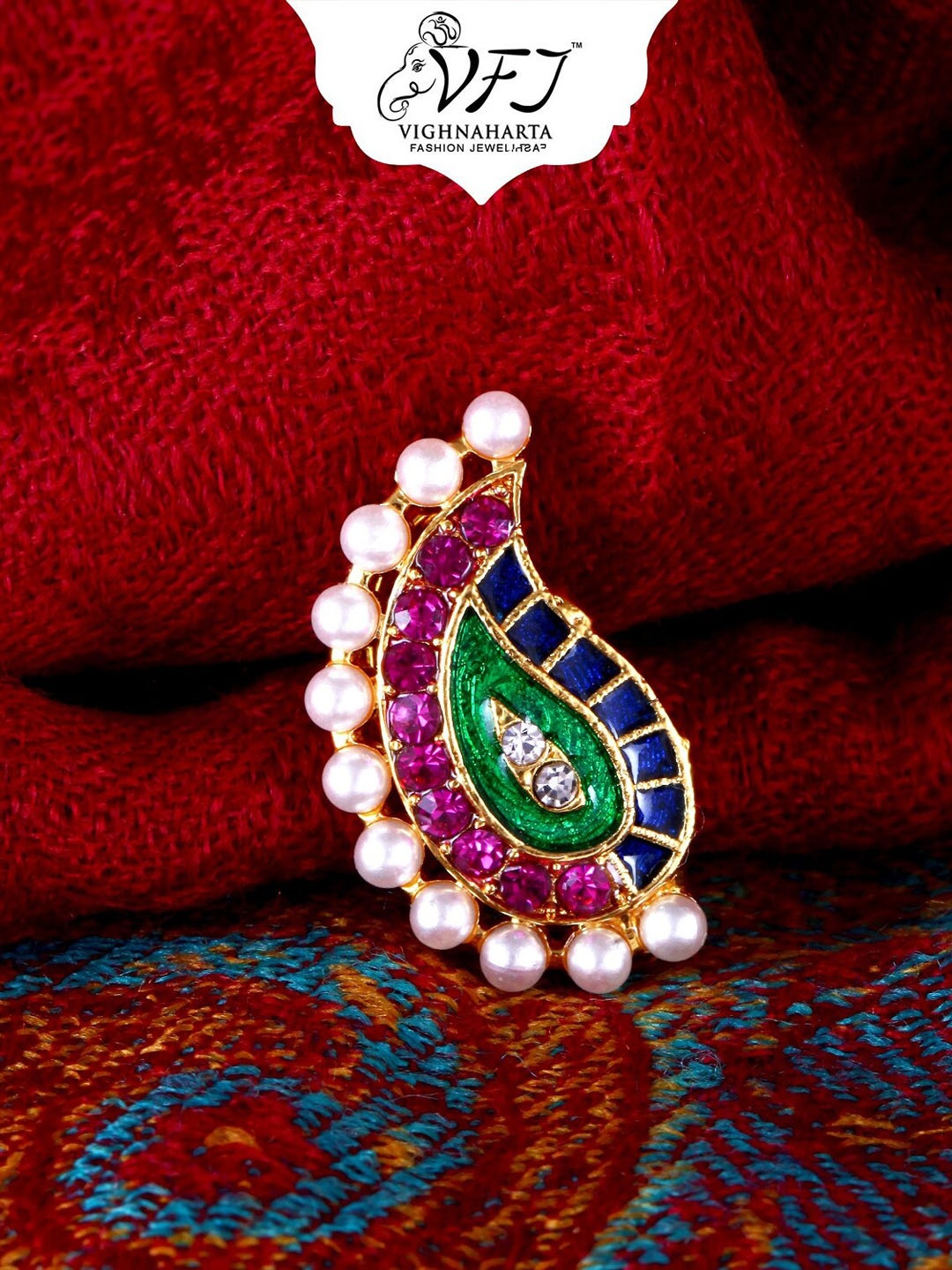Vighnaharta Gold-Plated CZ-Studded & Beaded Nosepin