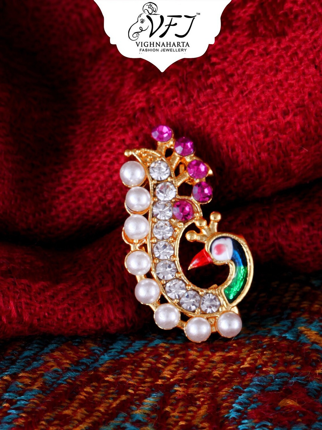 

Vighnaharta Gold-Plated CZ-Studded & Beaded Nosepin