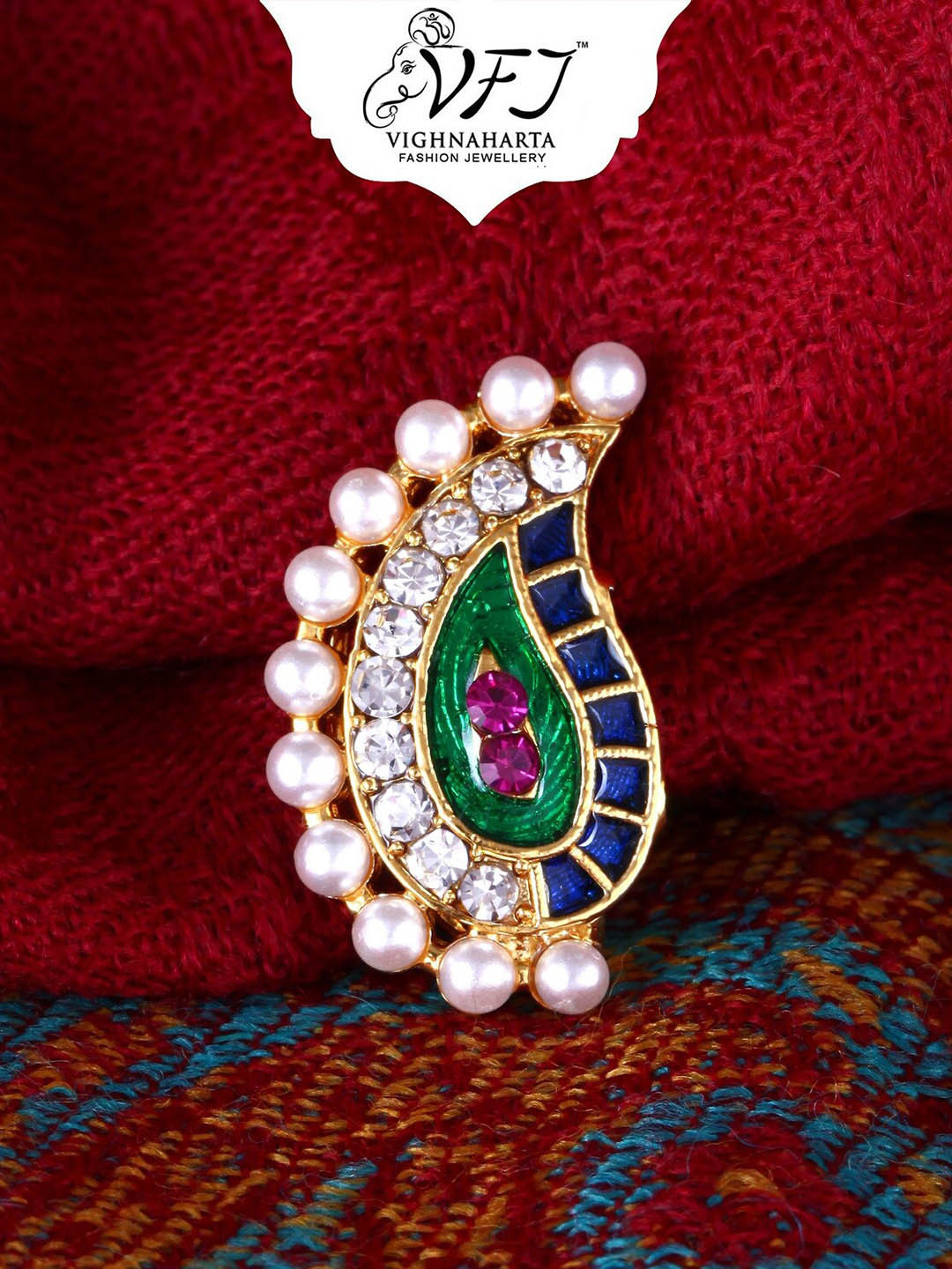 

Vighnaharta Gold-Plated CZ-Studded & Beaded Nosepin