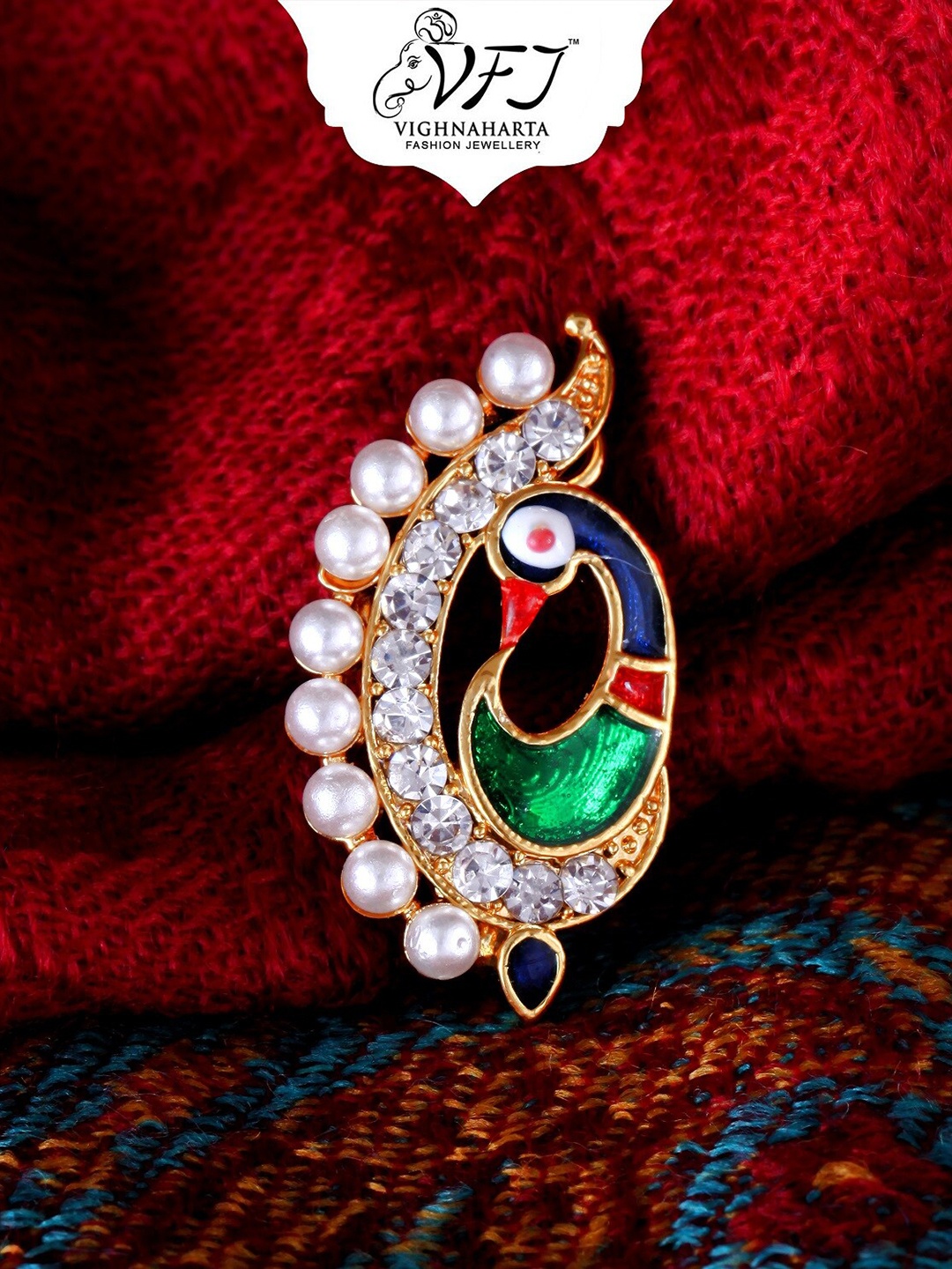 Vighnaharta Gold-Plated CZ-Studded & Beaded Nosepin