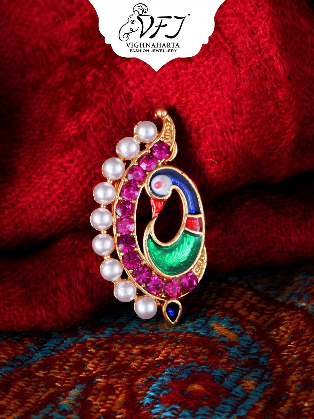 

Vighnaharta Gold-Plated CZ-Studded & Beaded Nosepin