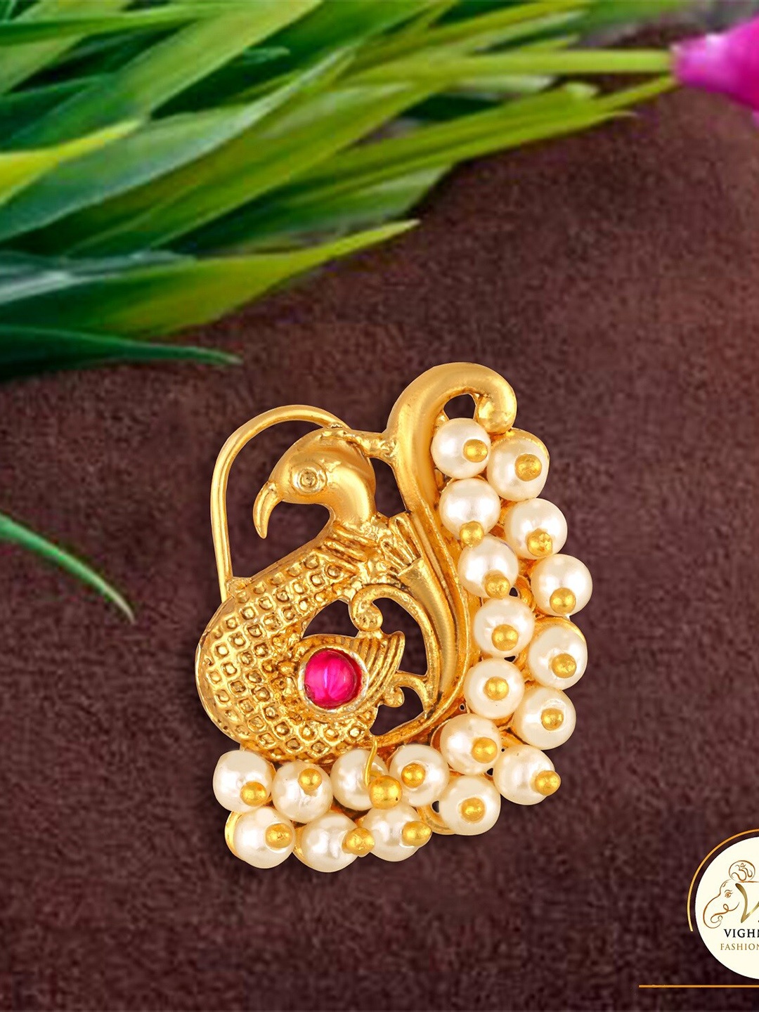 

Vighnaharta Gold-Plated Beaded Nosepin
