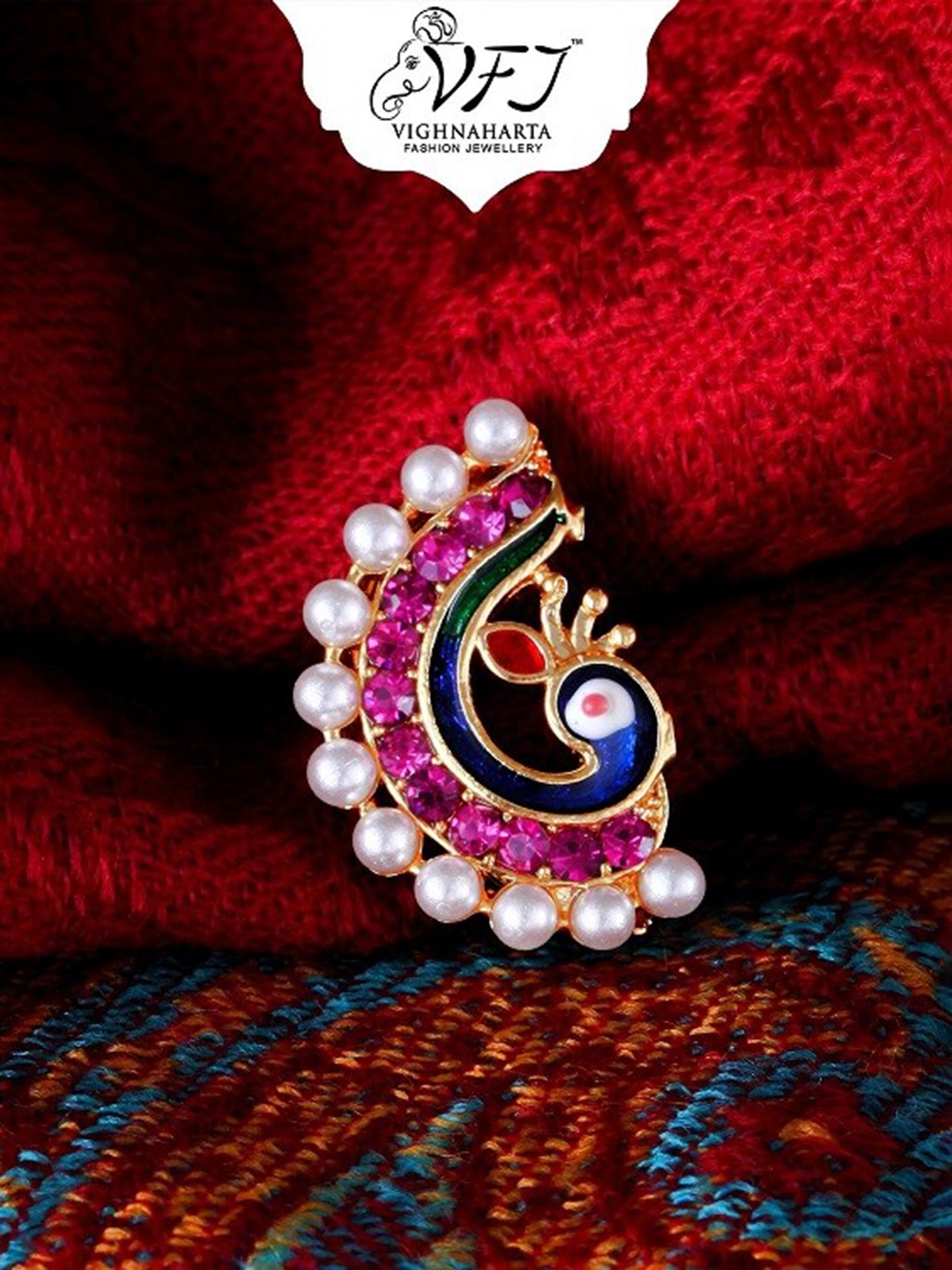 

Vighnaharta Gold-Plated CZ-Studded & Beaded Nosepin