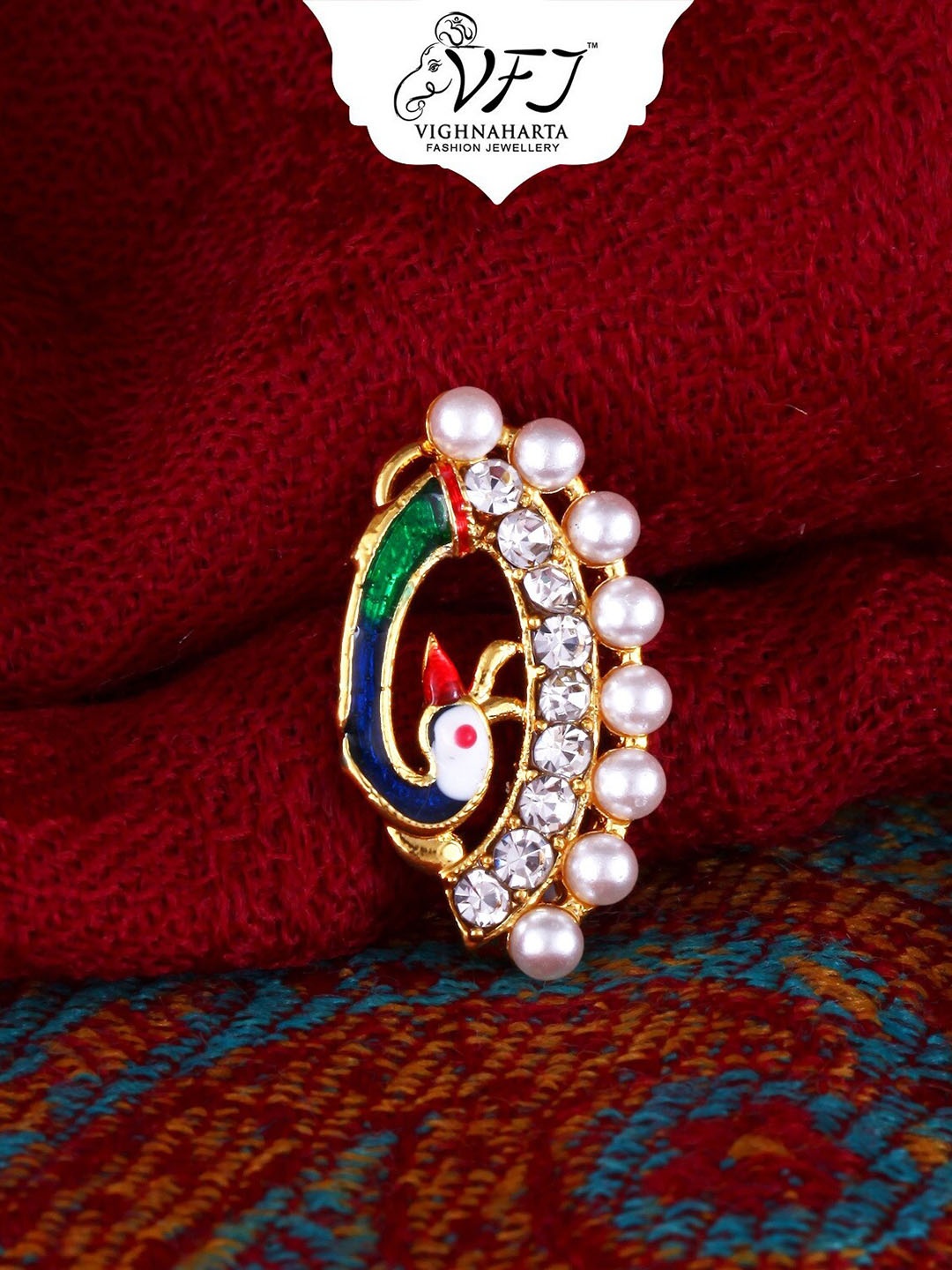 

Vighnaharta Gold-Plated CZ-Studded & Beaded Nosepin