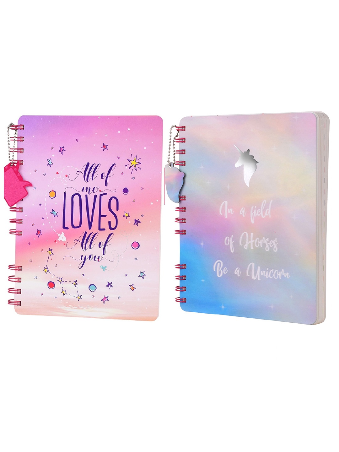 

Doodle Set Of 2 Typography & Unicorn Printed Ruled Diary, White