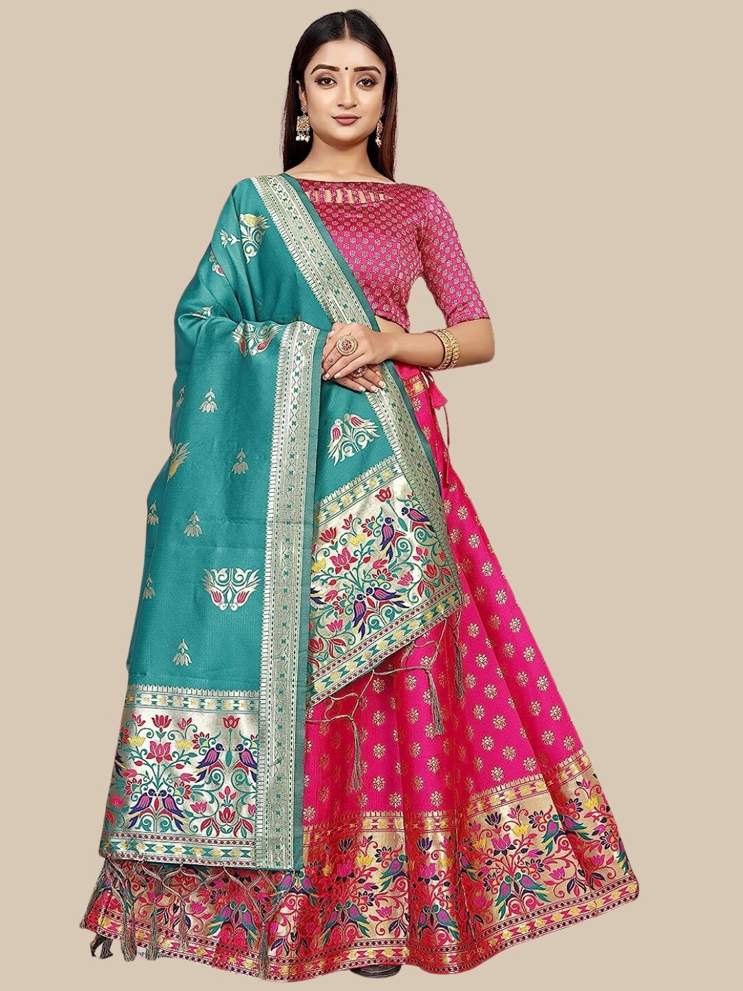 

Chhabra 555 Woven Design Semi-Stitched Lehenga Choli, Pink