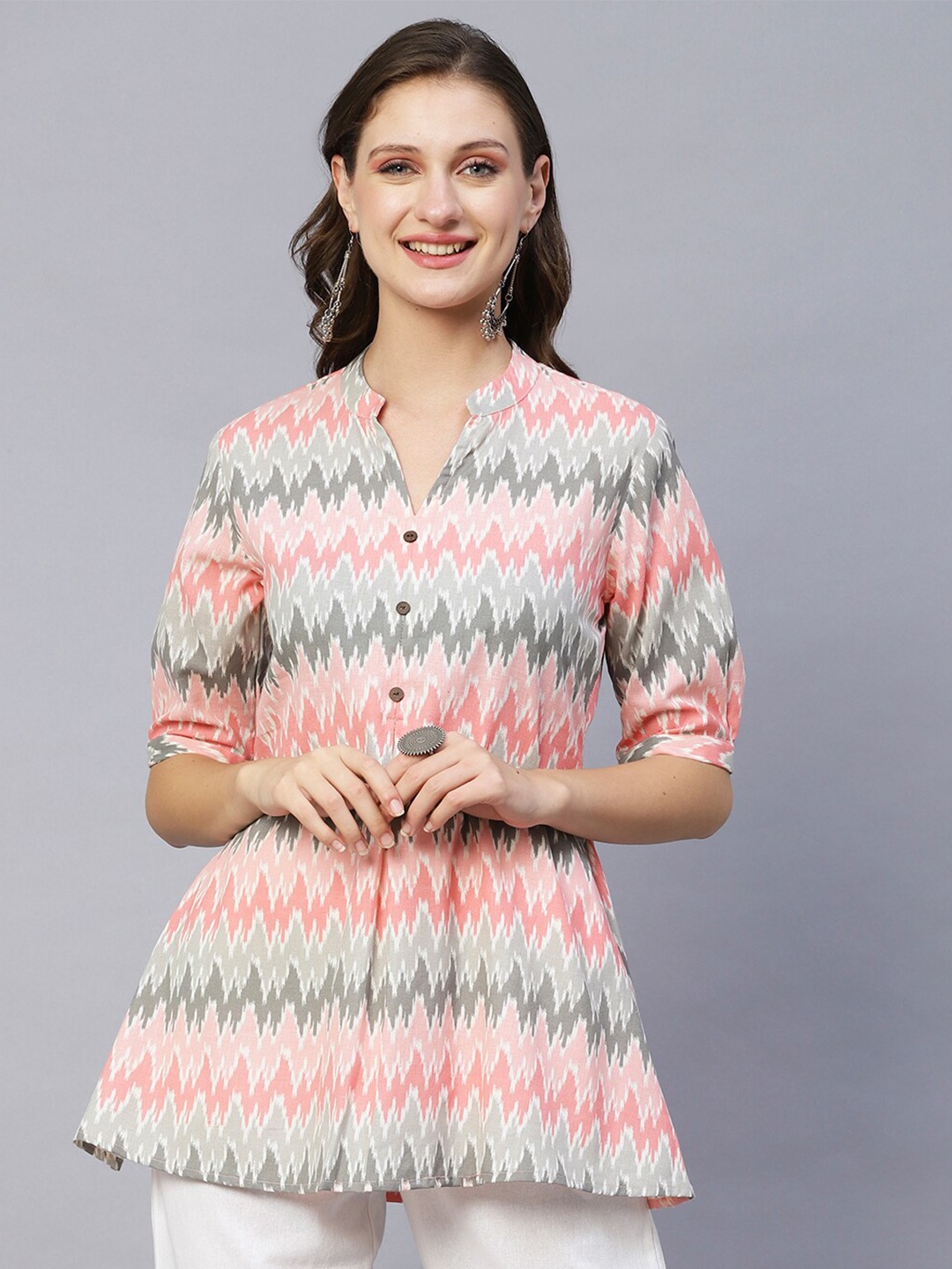 

FASHOR Pink Ethnic Motifs Printed A-Line Kurti