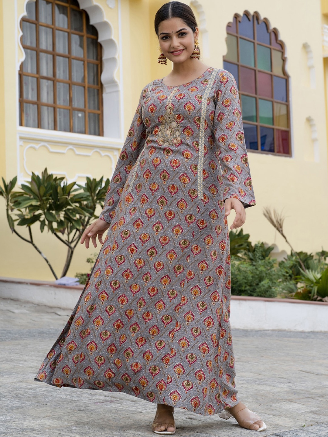 

PREKSHA Ethnic Motifs Printed Indie Prints Kurta, Grey