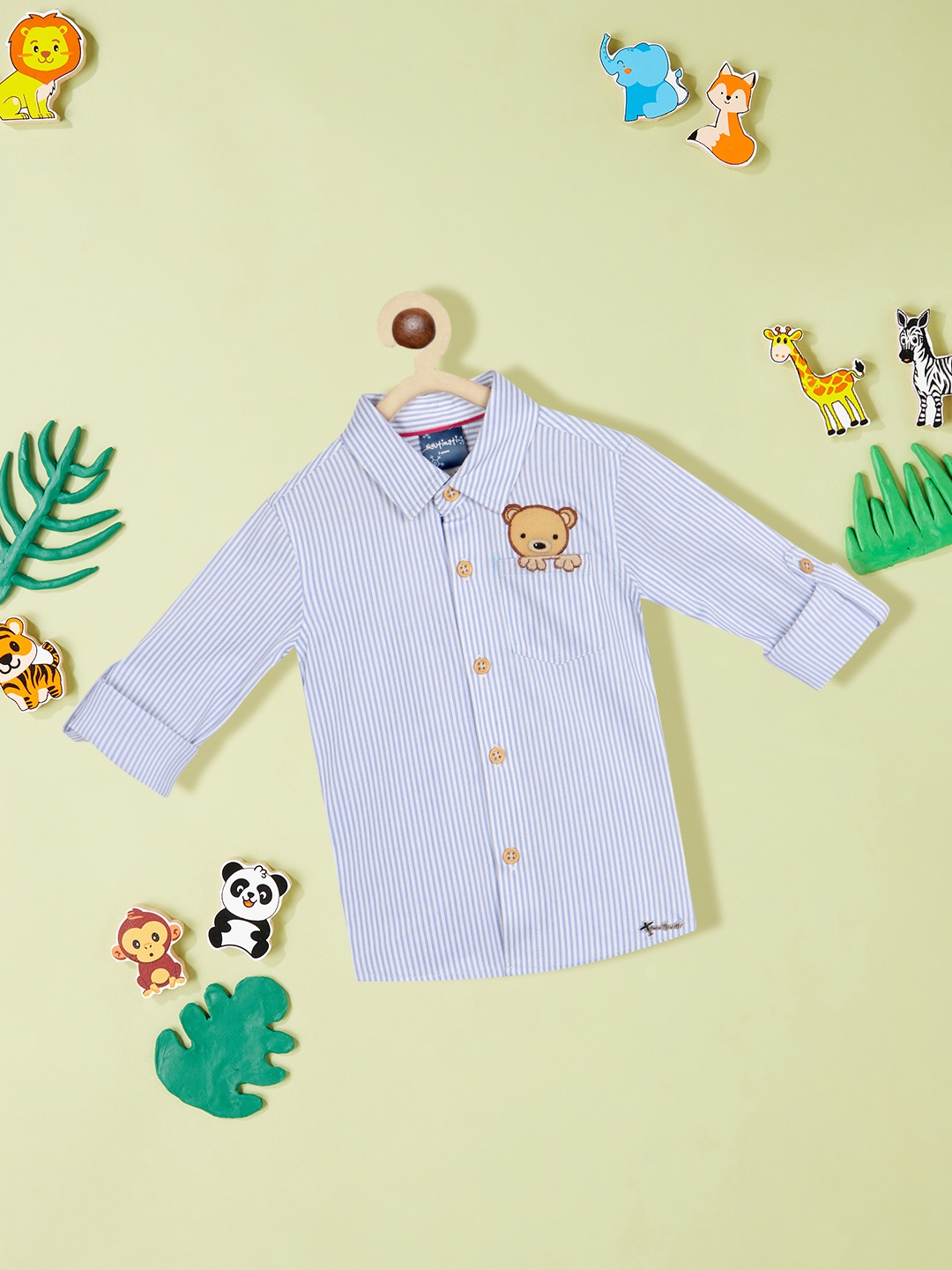 

Nauti Nati Boys Standard Vertical Striped Applique Casual Shirt, Blue