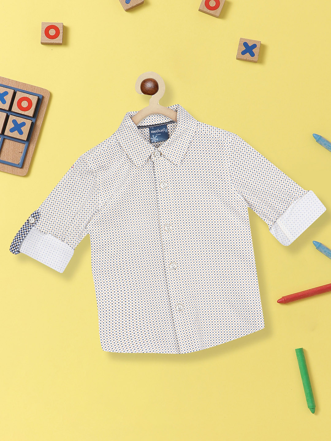 

Nauti Nati Boys Standard Micro-Ditsy Printed Pure Cotton Casual Shirt, White