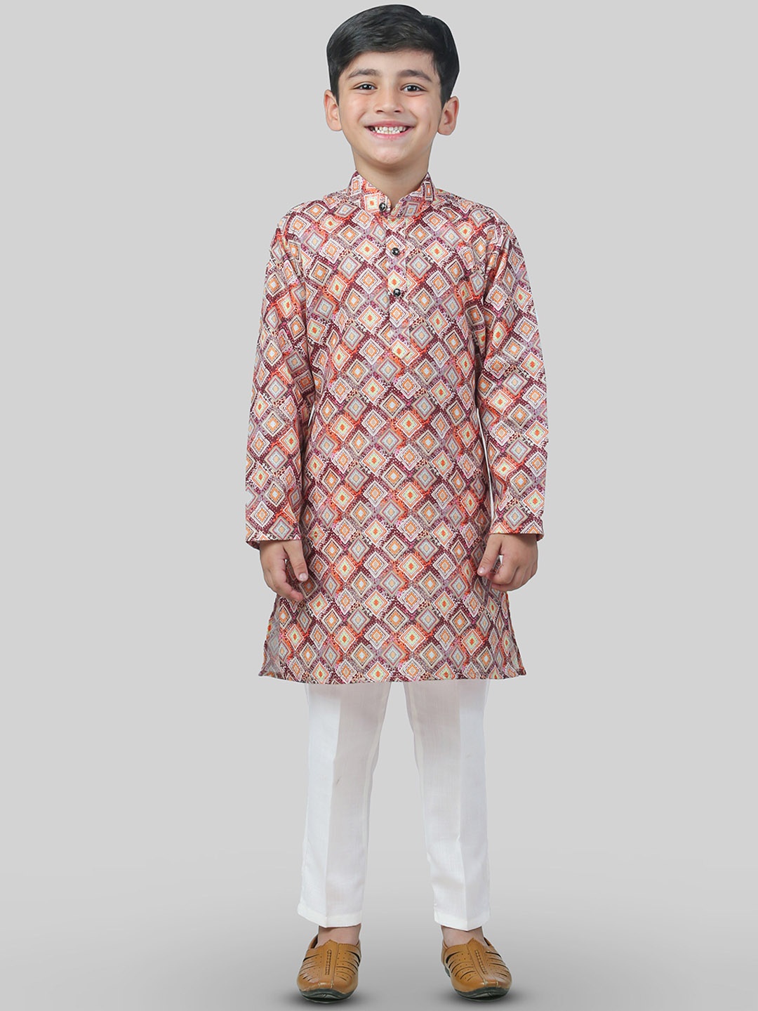 ahhaaaa Boys Geometric Printed Regular Kurta with Pyjama, Pink