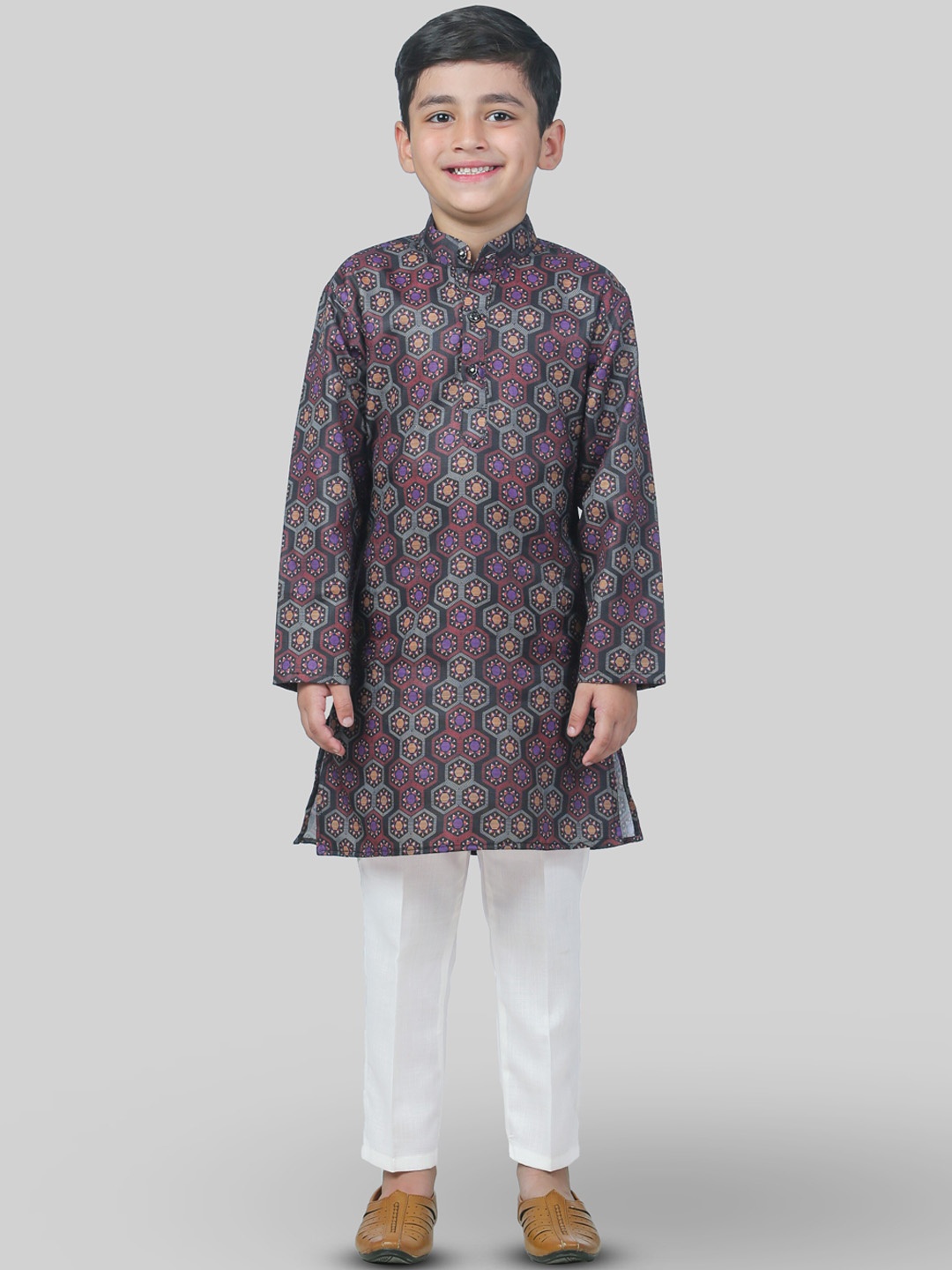 

ahhaaaa Boys Geometric Printed Regular Kurta with Pyjama, Purple