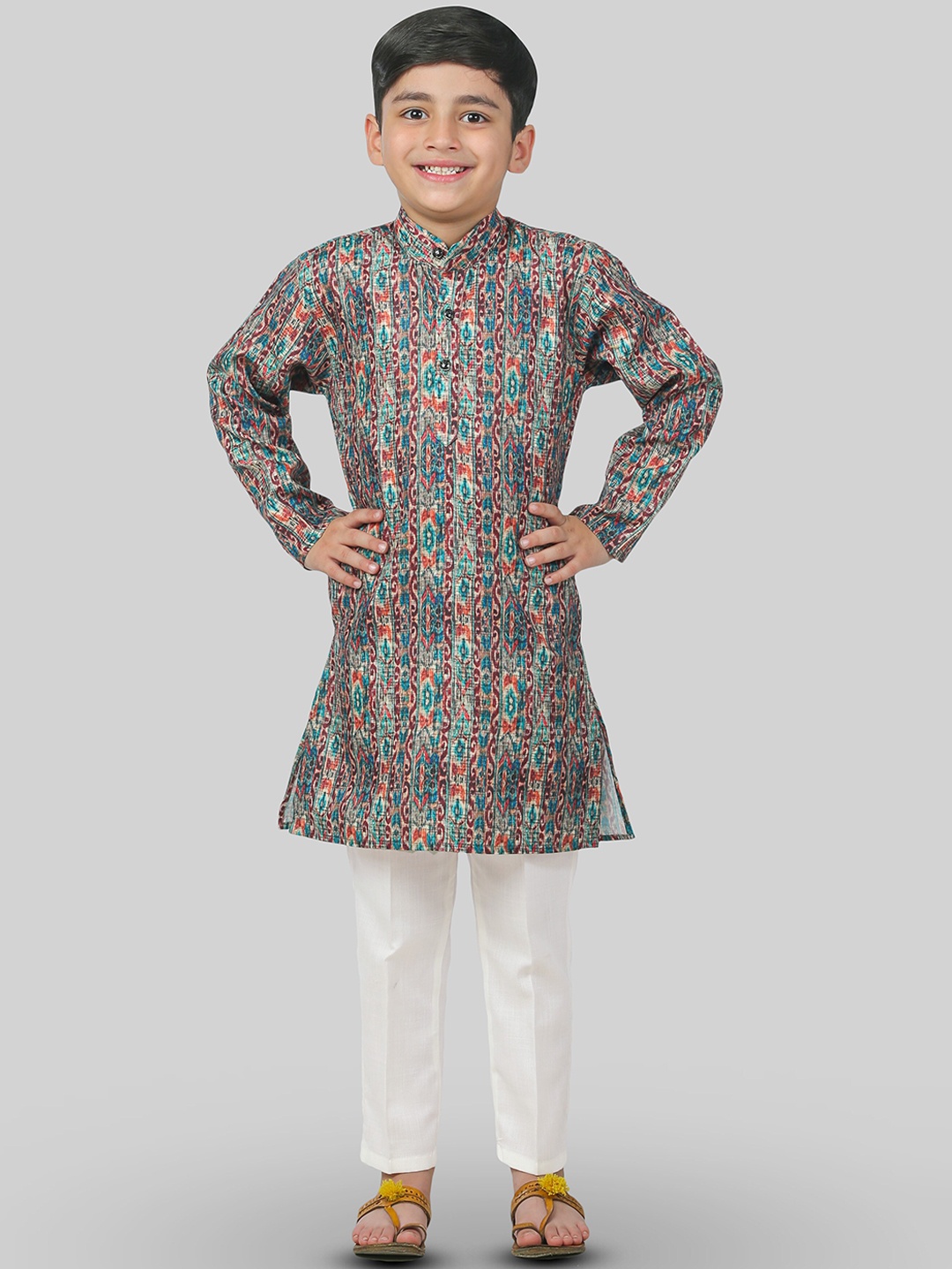 

ahhaaaa Boys Ethnic Motifs Printed Regular Kurta with Pyjama, Blue