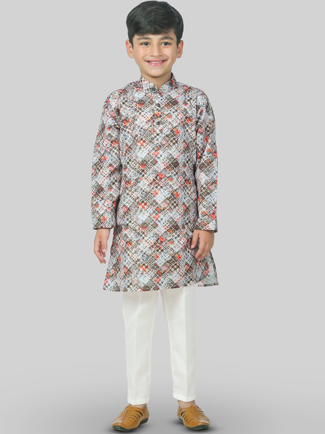 

ahhaaaa Boys Ethnic Motifs Printed Kurta with Pyjamas, Grey