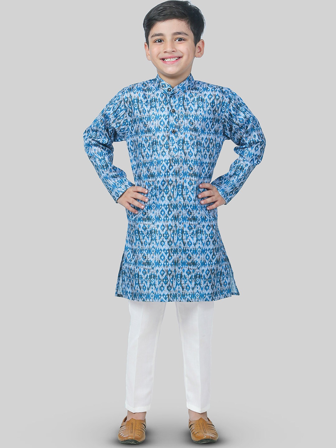 ahhaaaa Boys Ethnic Motifs Printed Regular Kurta with Pyjama, Blue