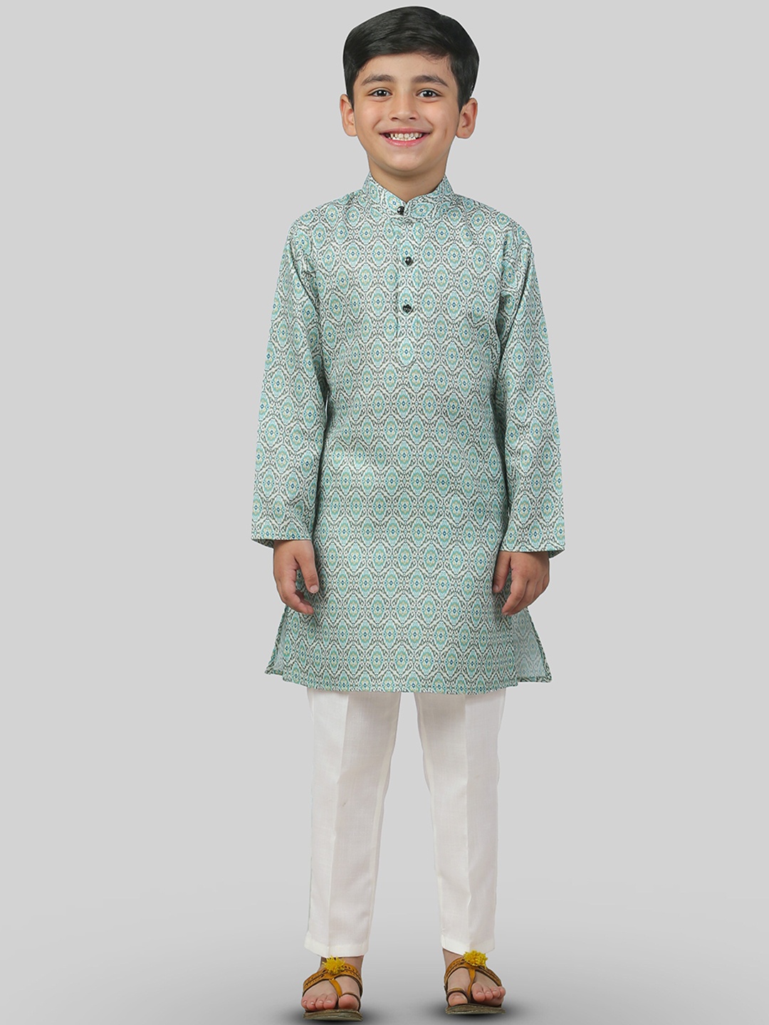 

ahhaaaa Boys Ethnic Motifs Printed Regular Kurta With Pyjama, Turquoise blue