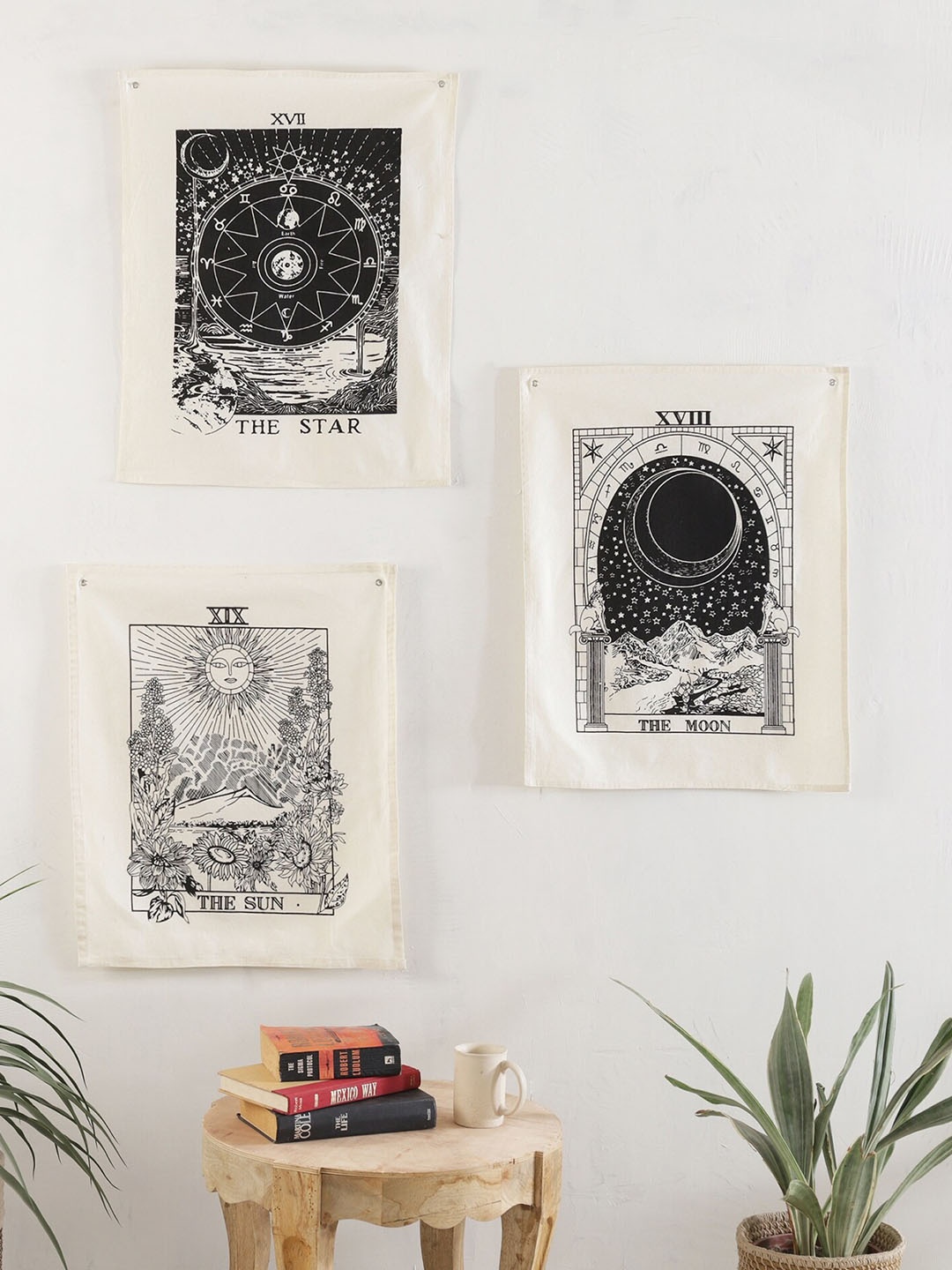 

HANDICRAFT PALACE Black 3 Pieces Sun Moon Star Small Poster Wall Hanging, White