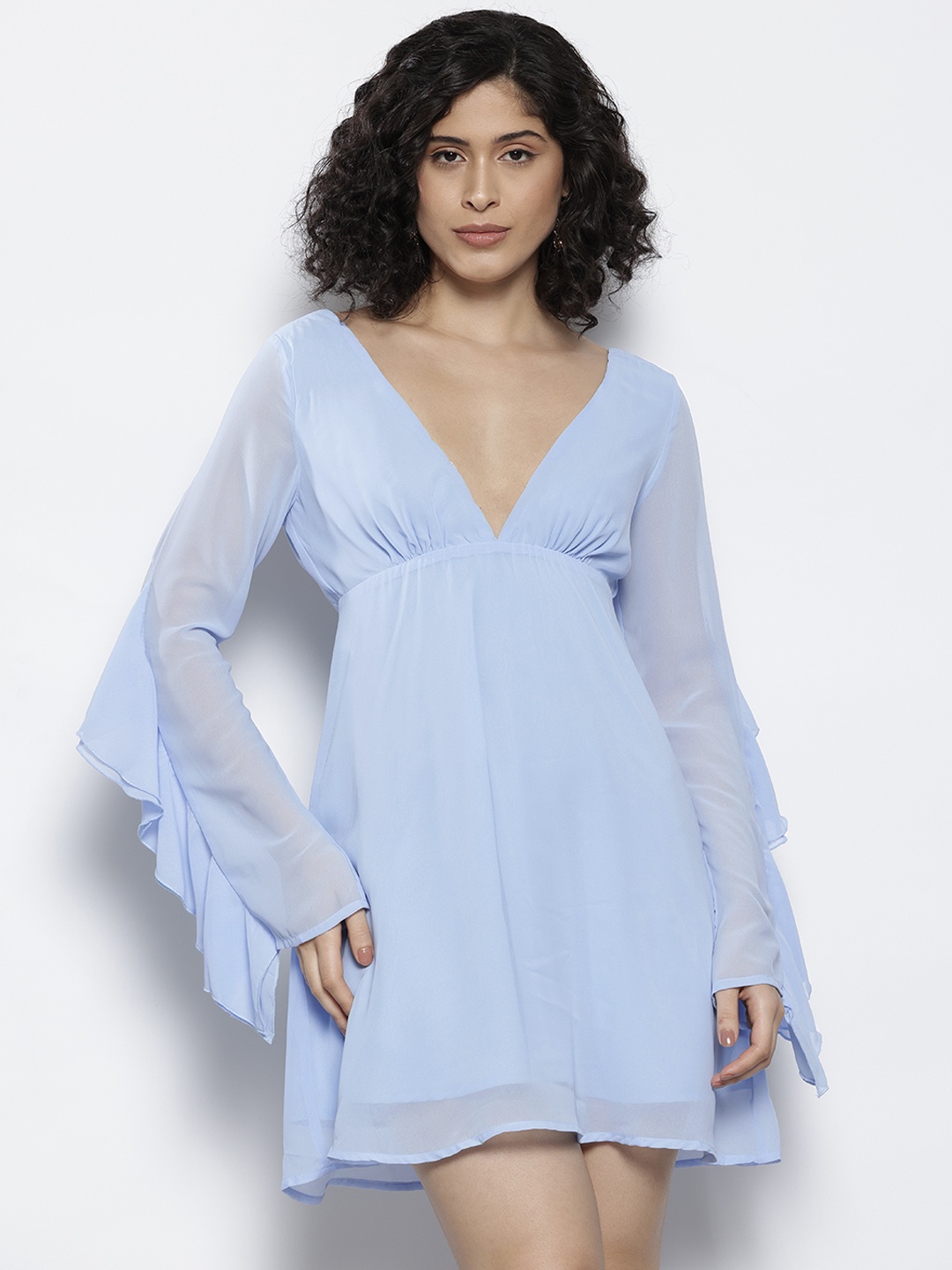 

NA-KD Ruffled V-Neck Empire Dress, Blue