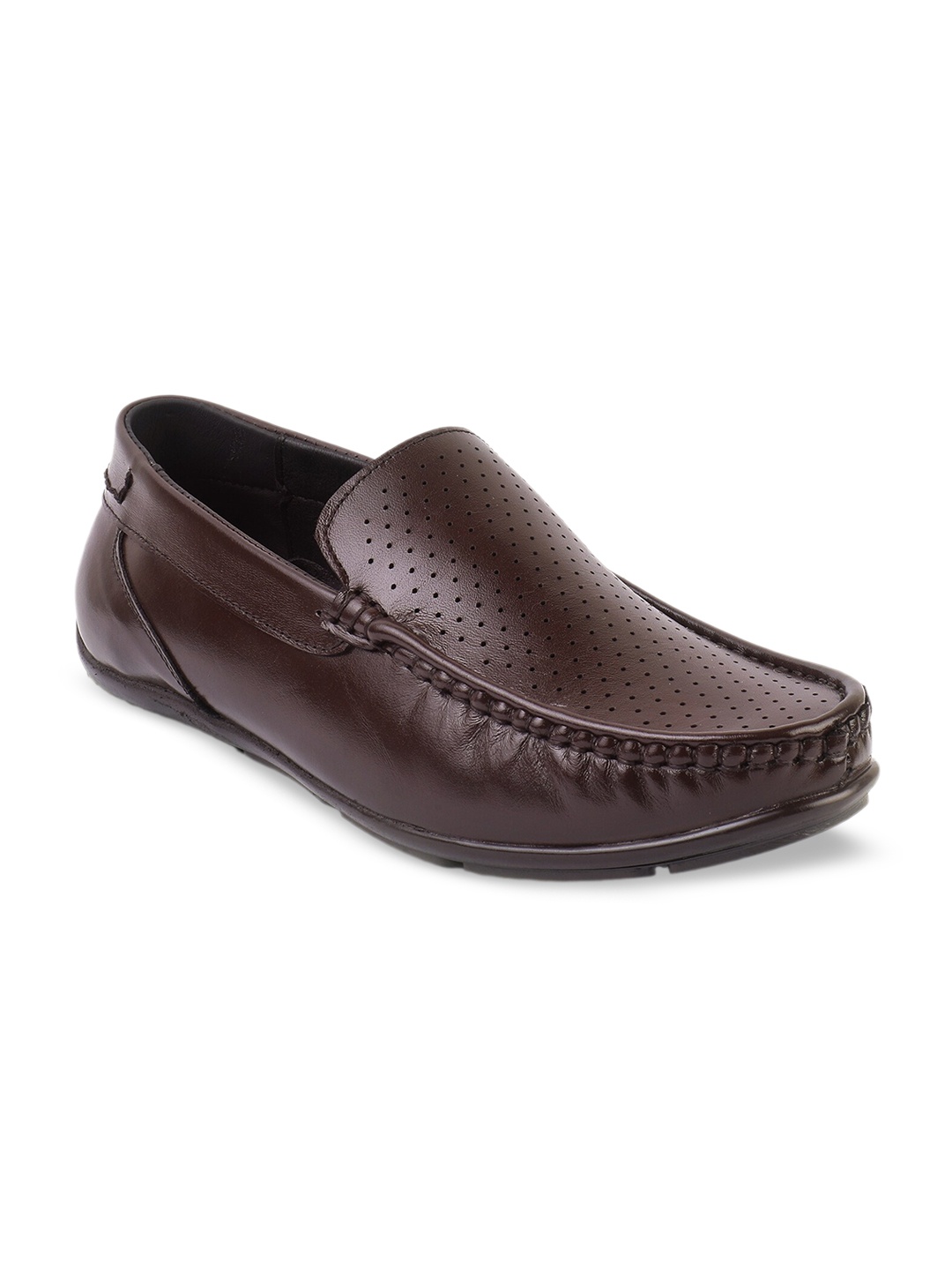 

BRATVA Men Perforated Leather Loafers, Brown