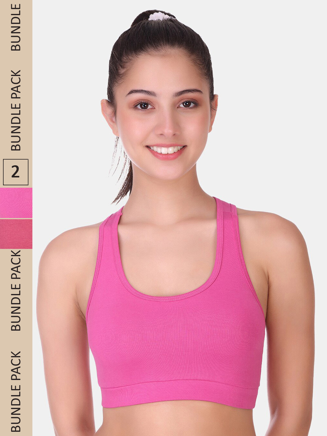 

POOJA RAGENEE Pack Of 2 Non Padded Full Coverage All Day Comfort Seamless Sports Bra, Pink