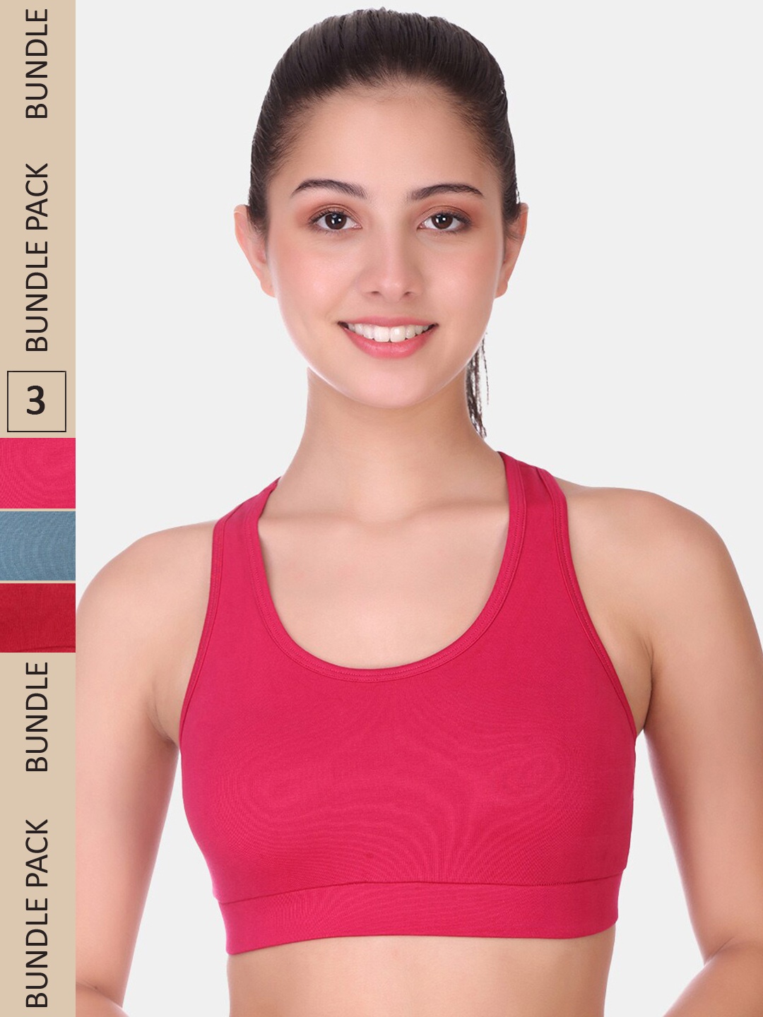 

POOJA RAGENEE Pack of 3 Full Coverage Non-Wired Sports Bra, Magenta