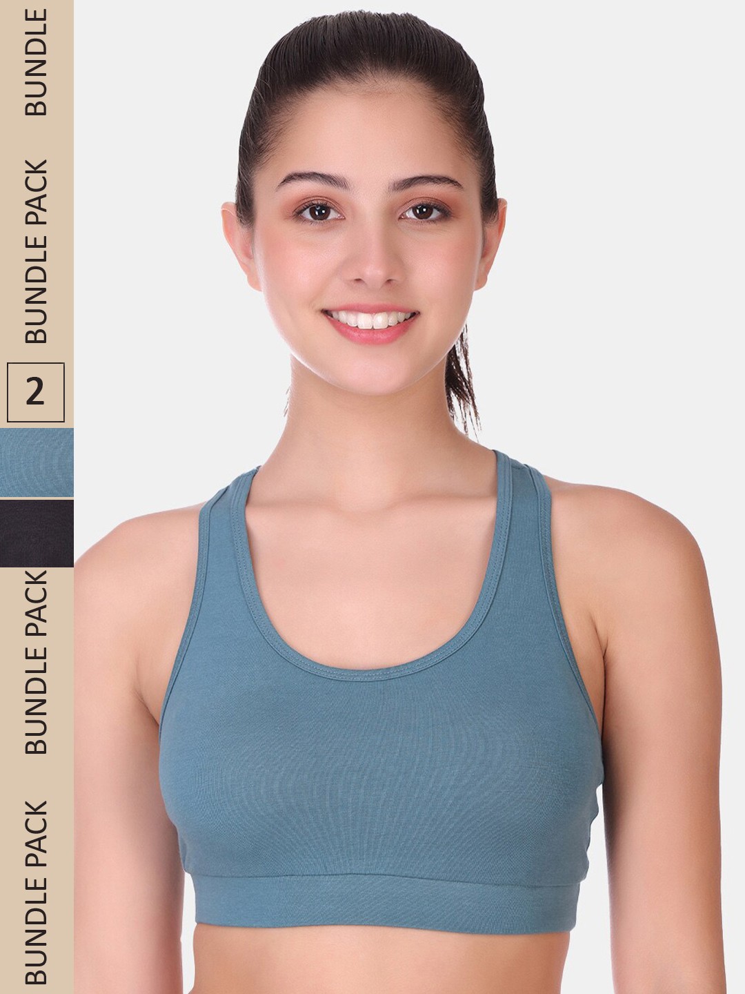 

POOJA RAGENEE Pack Of 2 Non Padded Non-Wired Sports Workout Bra, Teal